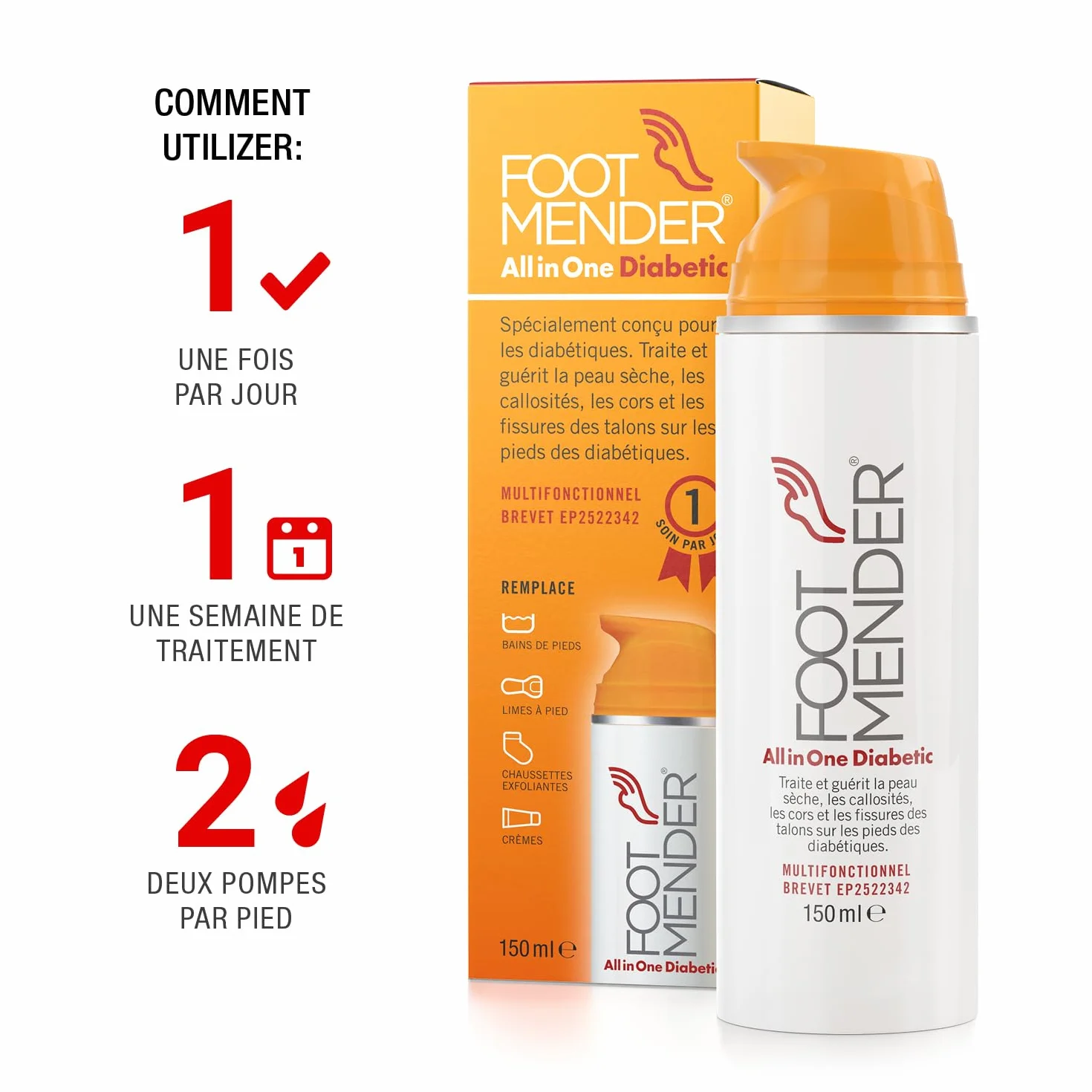 Footmender All in One Diabetic Crème Pieds 150 ml Traite Pieds Secs Callosités Cors Talons Fissurés