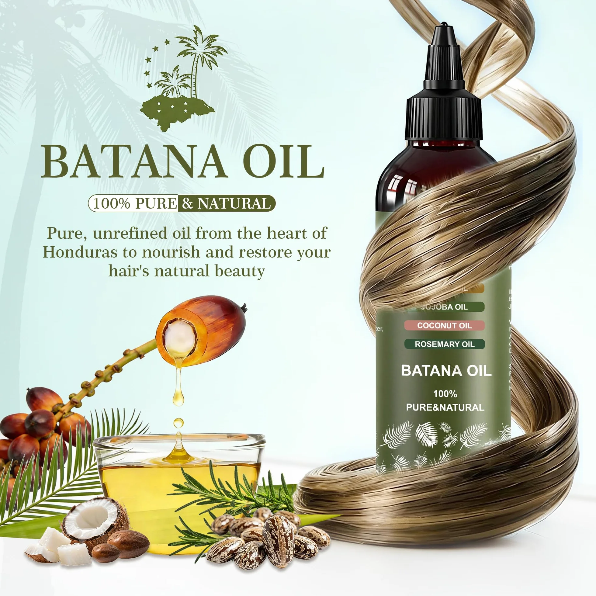 Huile de Batana brute 100% pure naturelle du Honduras pour croissance cheveux