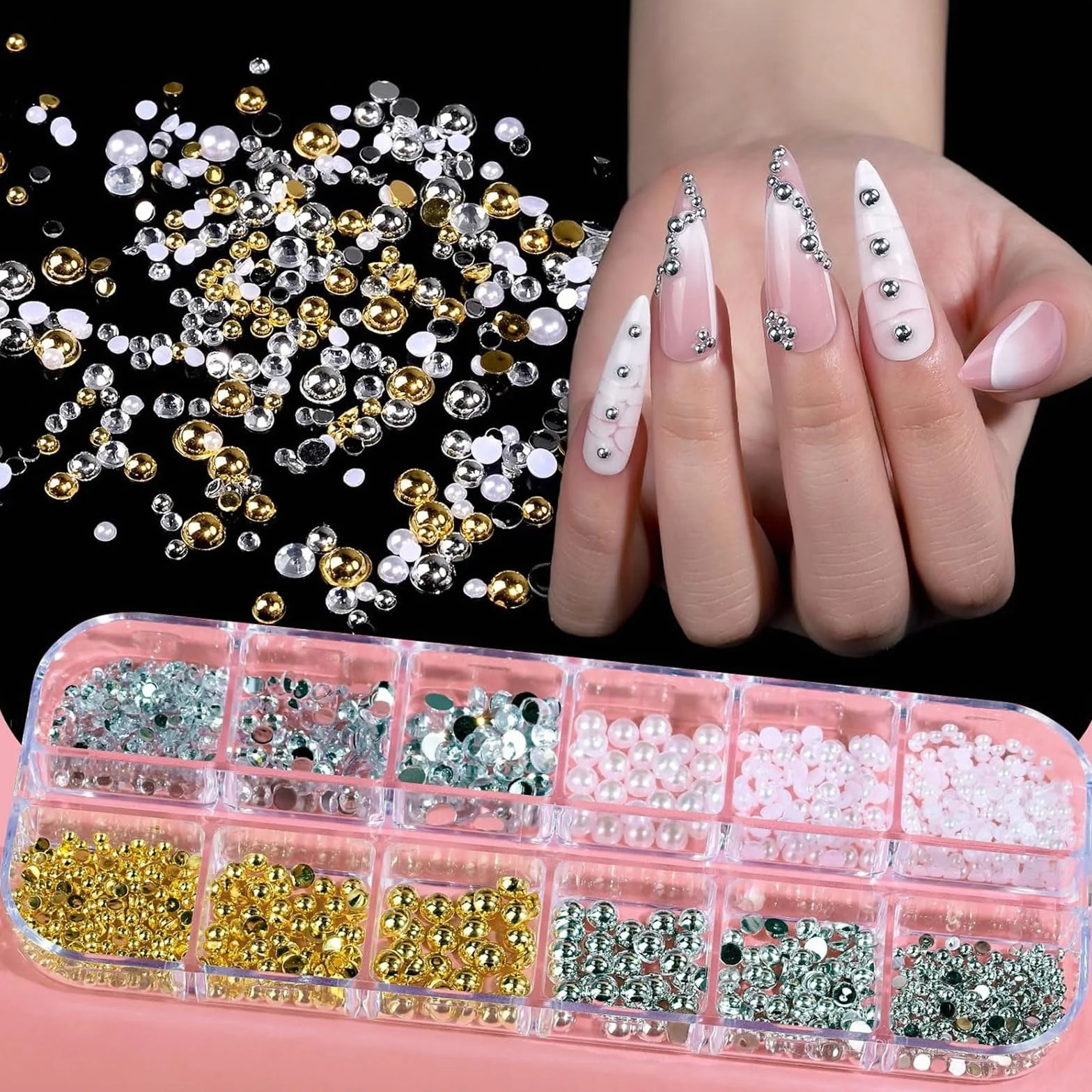 Kit de Poudre à Ongles Chrome Or VelvetGlow avec Breloques et Pierres Précieuses