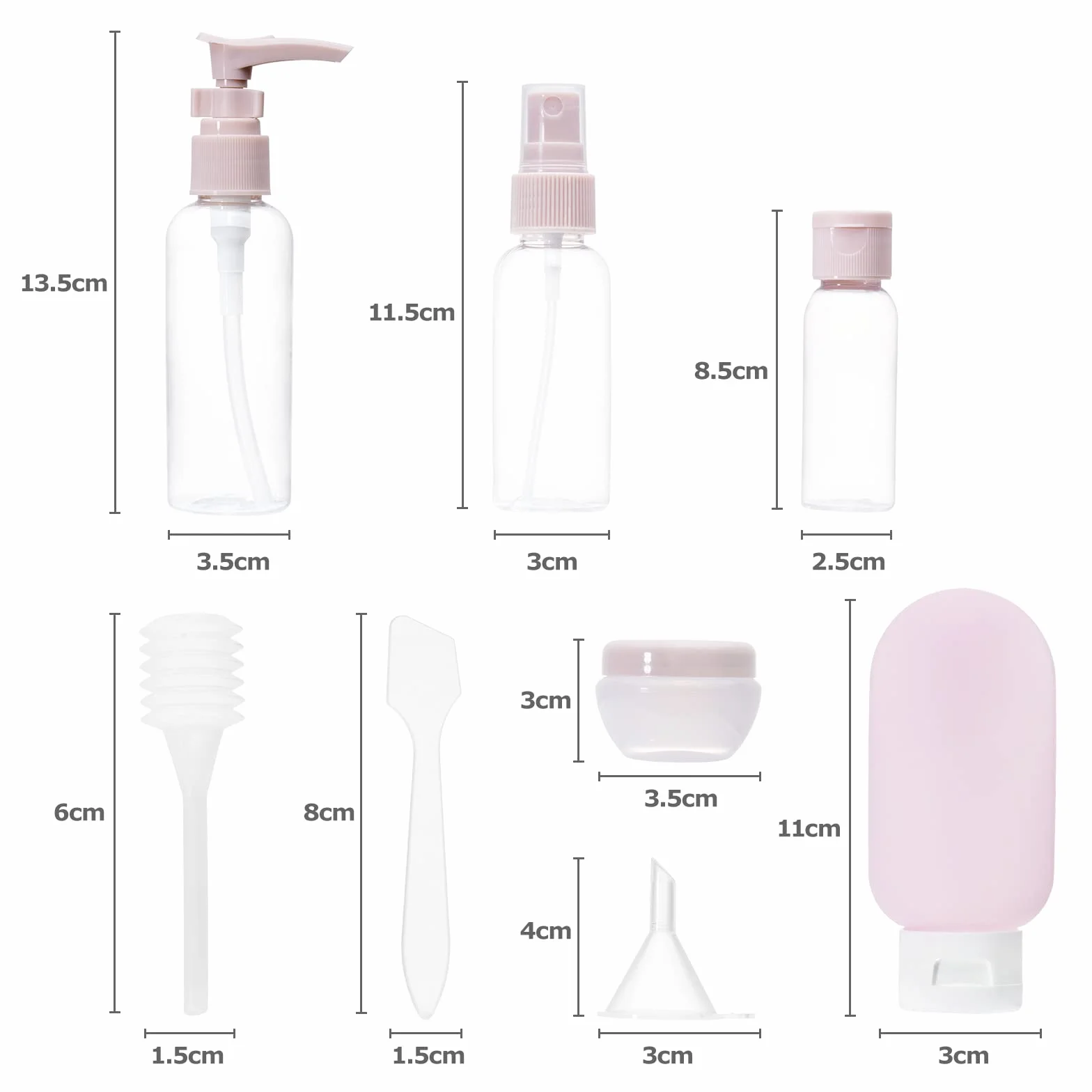 Lot de 11 Flacons Voyage 30/50/60/80ml, Contenants à Remplir Transparents avec Distributeur à Pompe, Kit Accessoire Avion