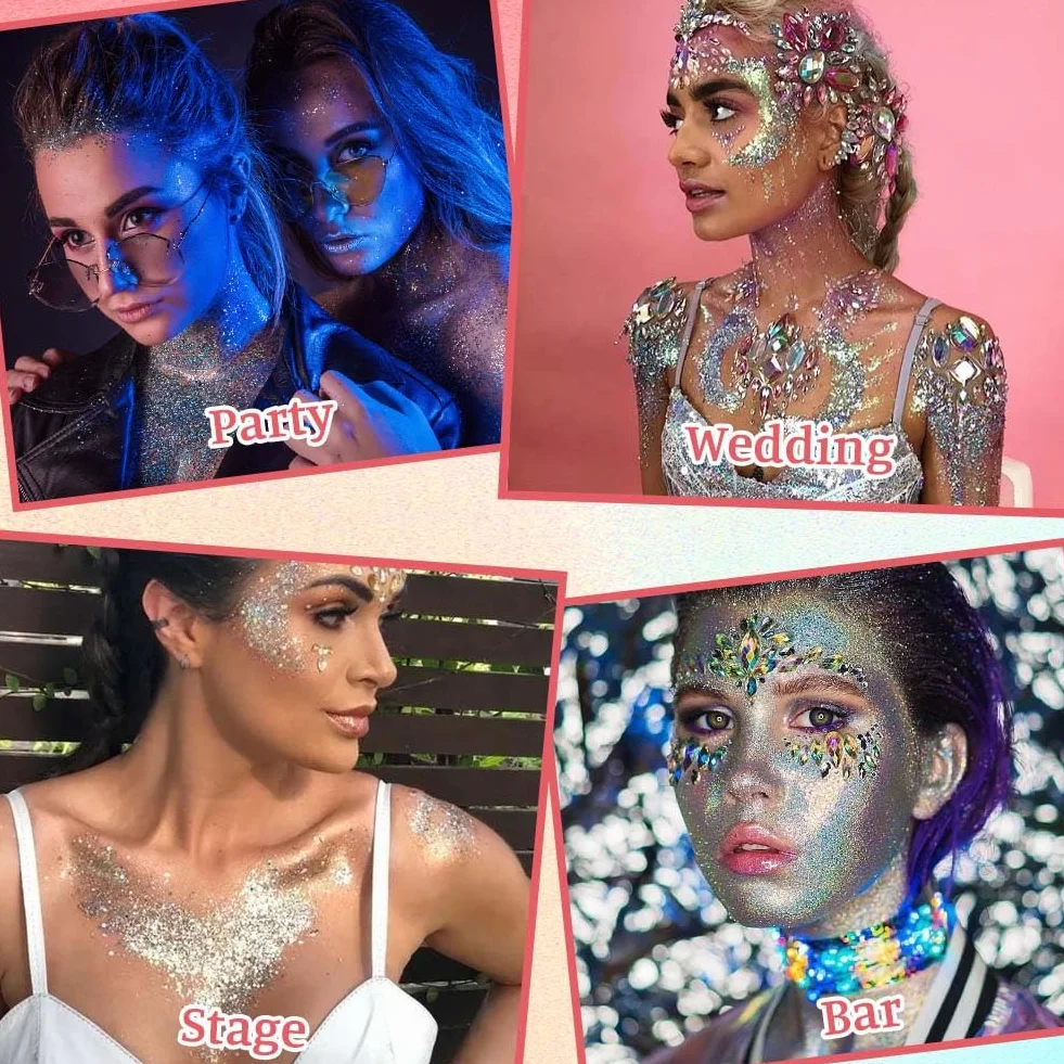 Gel Paillettes Visage 6PCS 25g Paillette Cheveux Corps Liquide Cosmétique Lèvres Ongles Festival Fête Maquillage Décoration