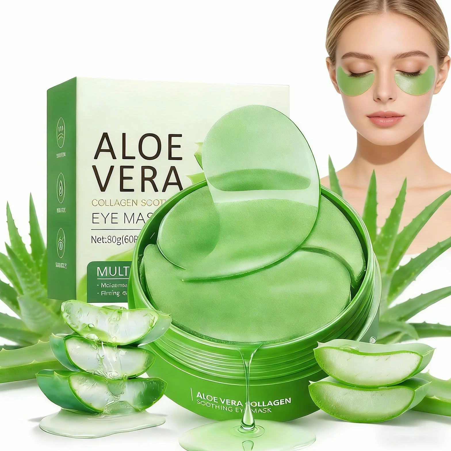 Patchs Yeux Anti Cernes Aloe Vera Collagène Acide Hyaluronique Masque Hydratant Anti Ride 80g