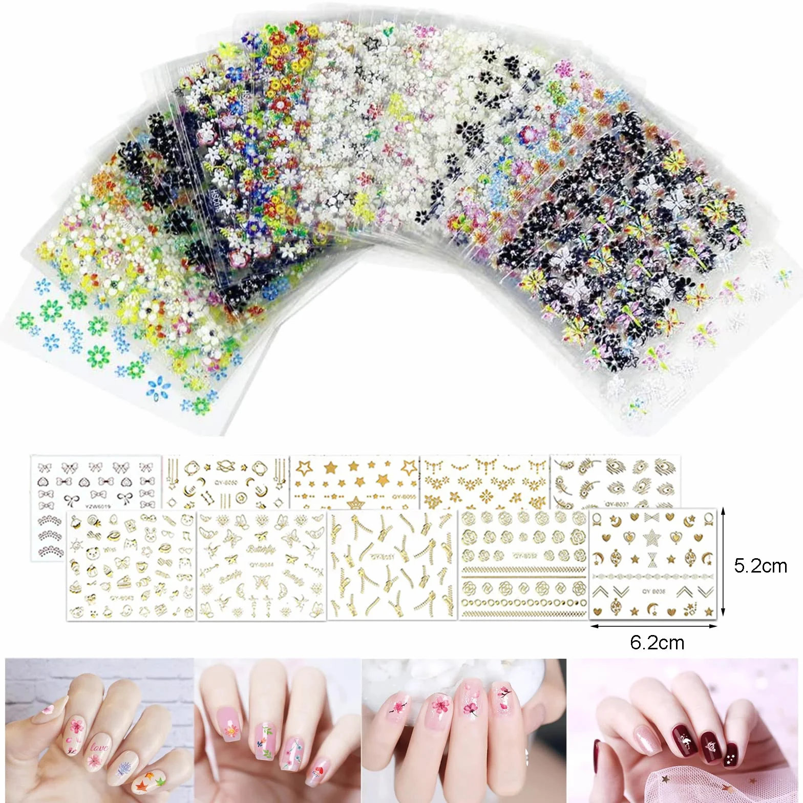 Autocollant Ongle d'Art 3D 50 Feuilles Mix Couleur Auto-adhésif Nail Art Sticker Bricolage