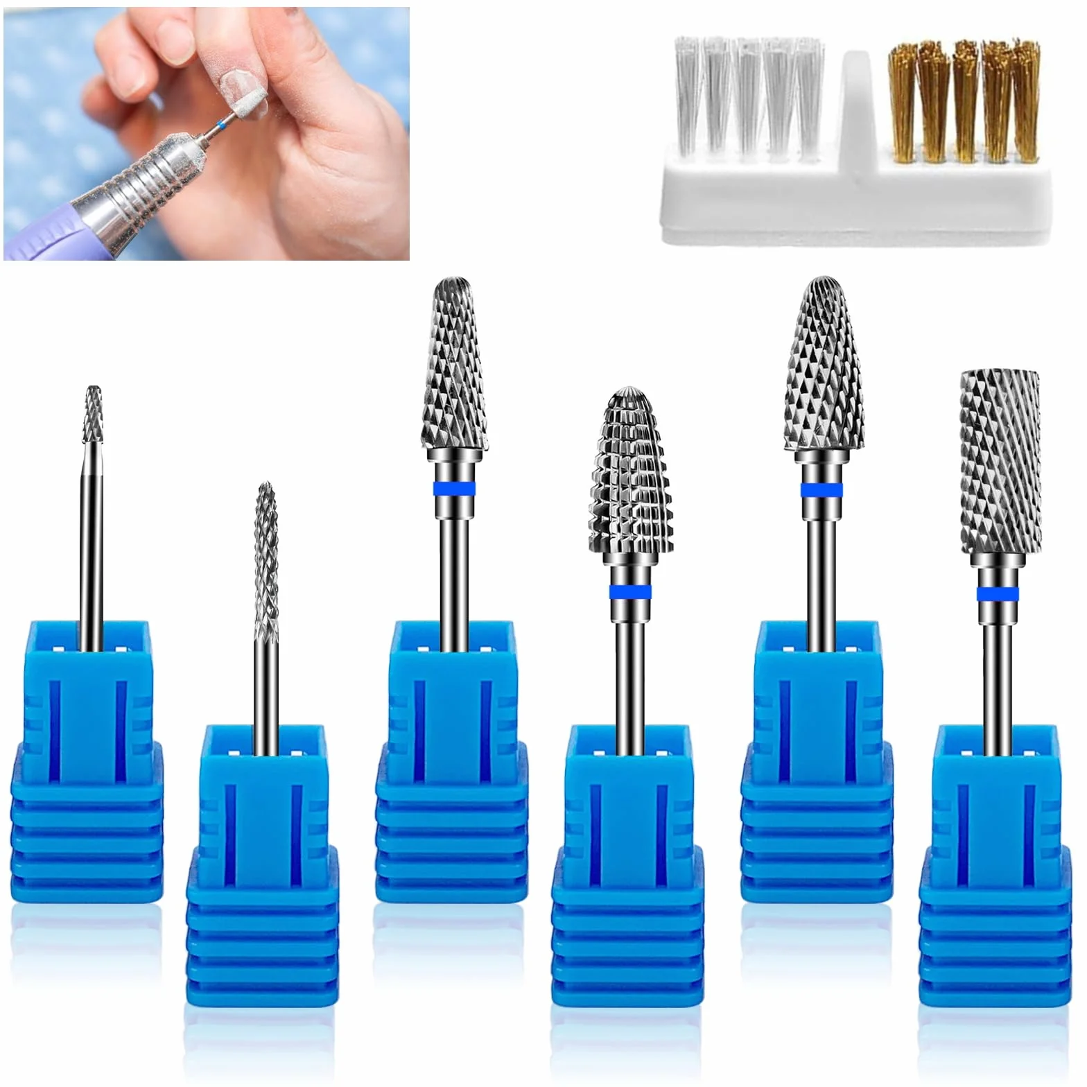 Embout Ponceuse Ongles, 6Pcs Forets à Ongles Tungstène, 1 Pinceau, Embout Depose Ponceuse Ongles Professionnel pour Manucure et Pédicure, Enlever le Gel et Les Cuticule (StilC)