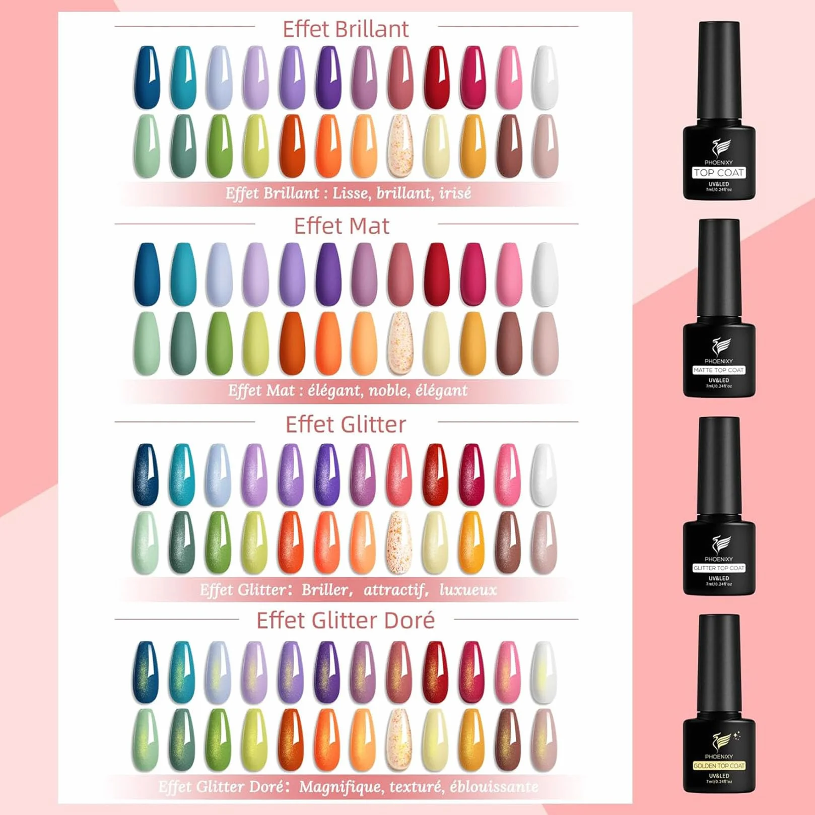 Kit Vernis Semi Permanent avec Lampe 48W, 24 Couleurs Gel UV Complet Base et Top Coat