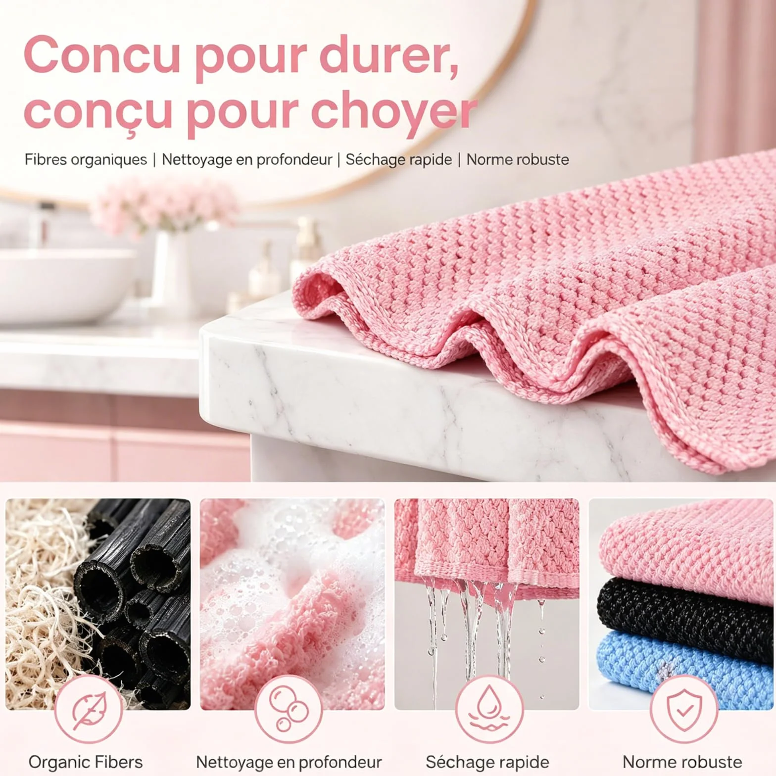Ecovia Serviette Exfoliante Corps Séchage Rapide Peaux Sensibles Rugueuses Portable Unisexe Noir Bleu Rose