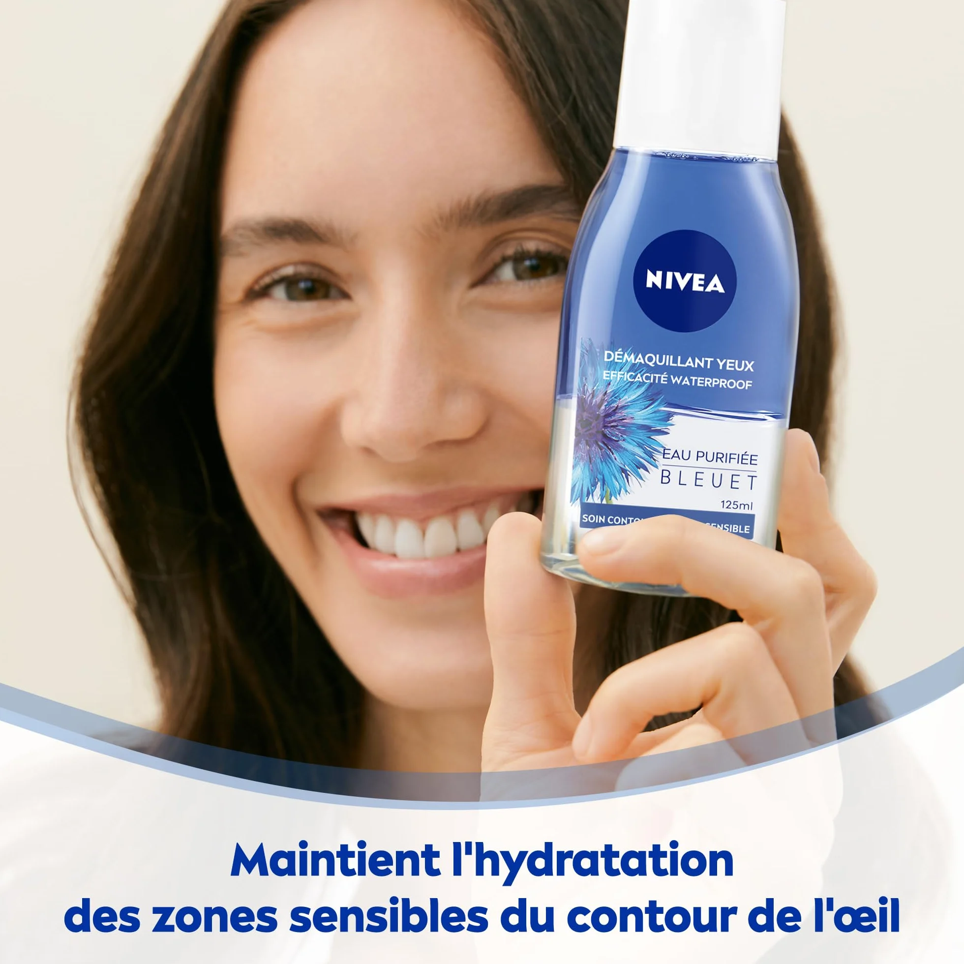 NIVEA Démaquillant Yeux Double Action au Bleuet 125 ml Nettoyant Visage Peaux Sensibles