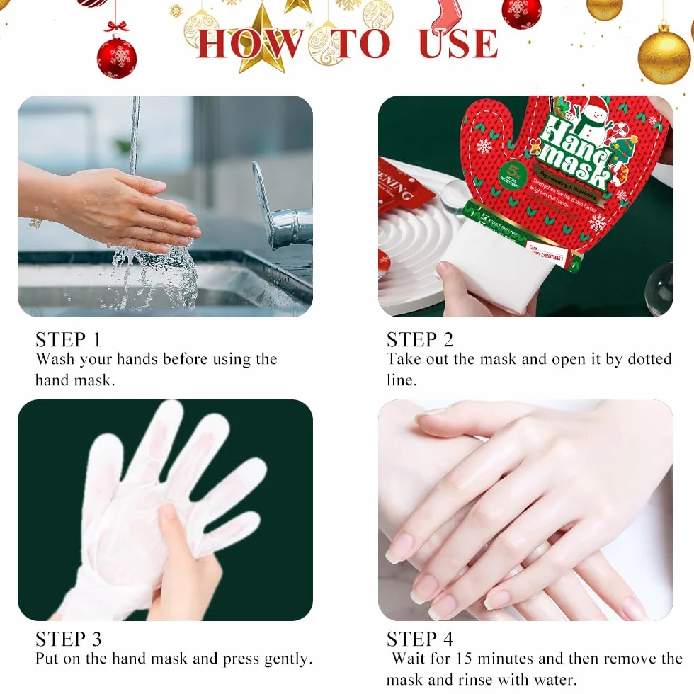 Set de Masques Mains et Pieds Christmas, 2 Pièces Exfoliant Pied, Soin Réparateur Peaux Sèches