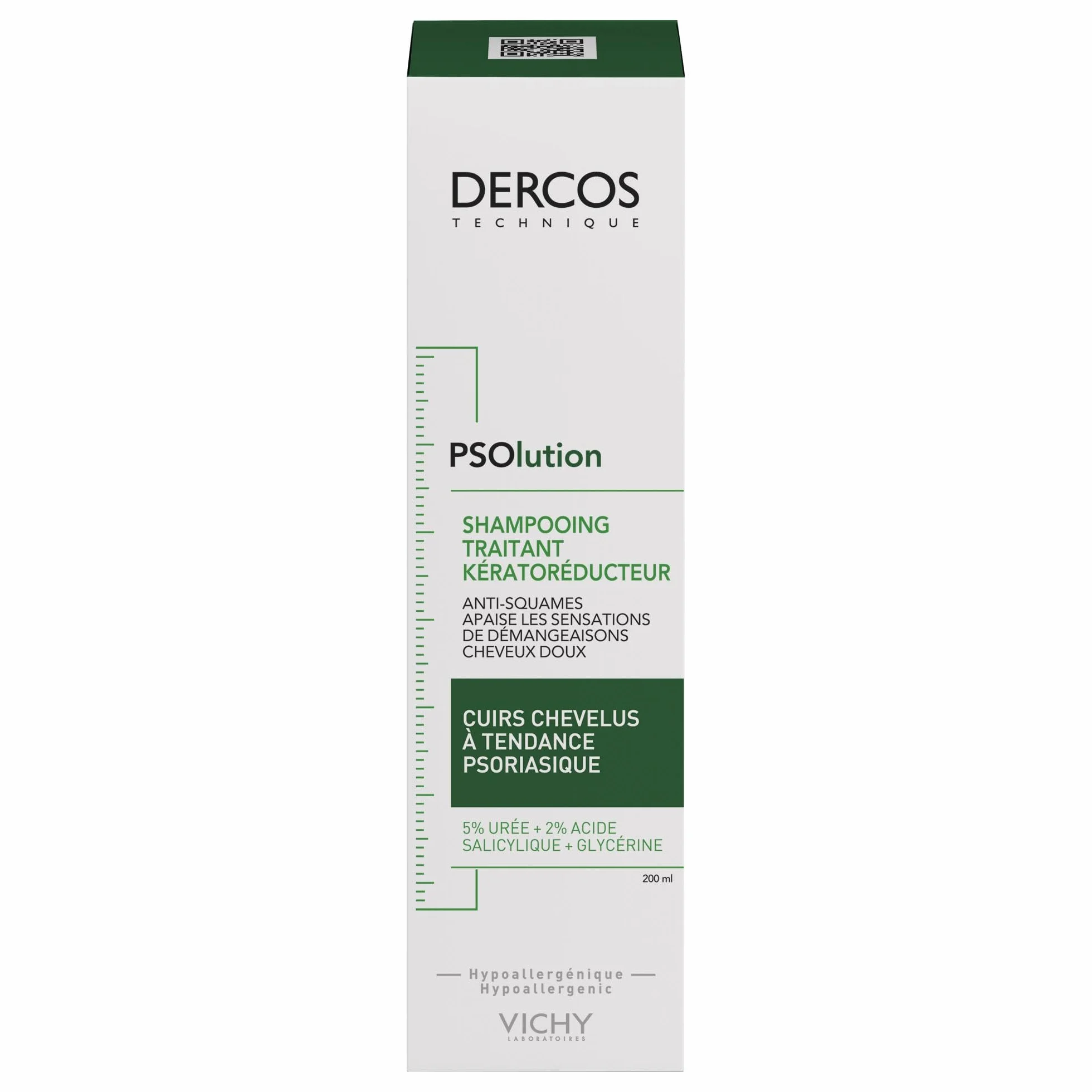 VICHY DERCOS PSOlution Shampooing Traitant Kératoréducteur Anti-Squames Anti-Démangeaisons Urée 5 % Acide Salicylique 2 % 200 ml