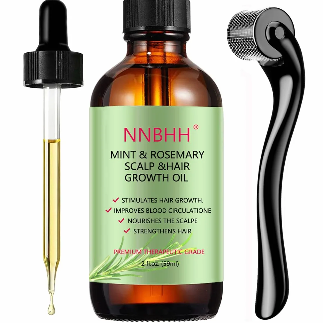 Huile essentielle de Menthe poivrée et Romarin Derma Roller 0.5mm pour croissance cheveux