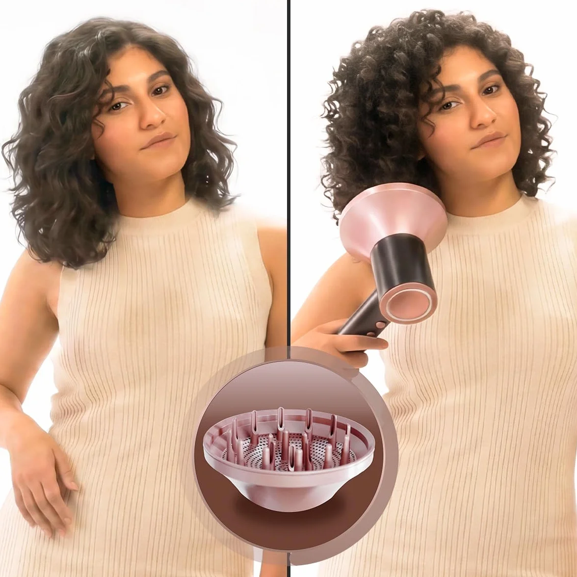 Cecotec Sèche-Cheveux à Ions - DryGlam 2in1 Sensor Champagne. 1400W, 110000rpm, Technologie de Capteur de Température, Moteur Brushless, 2 Vitesses et 3 Températures, Embout Concentrateur et Diffuseur