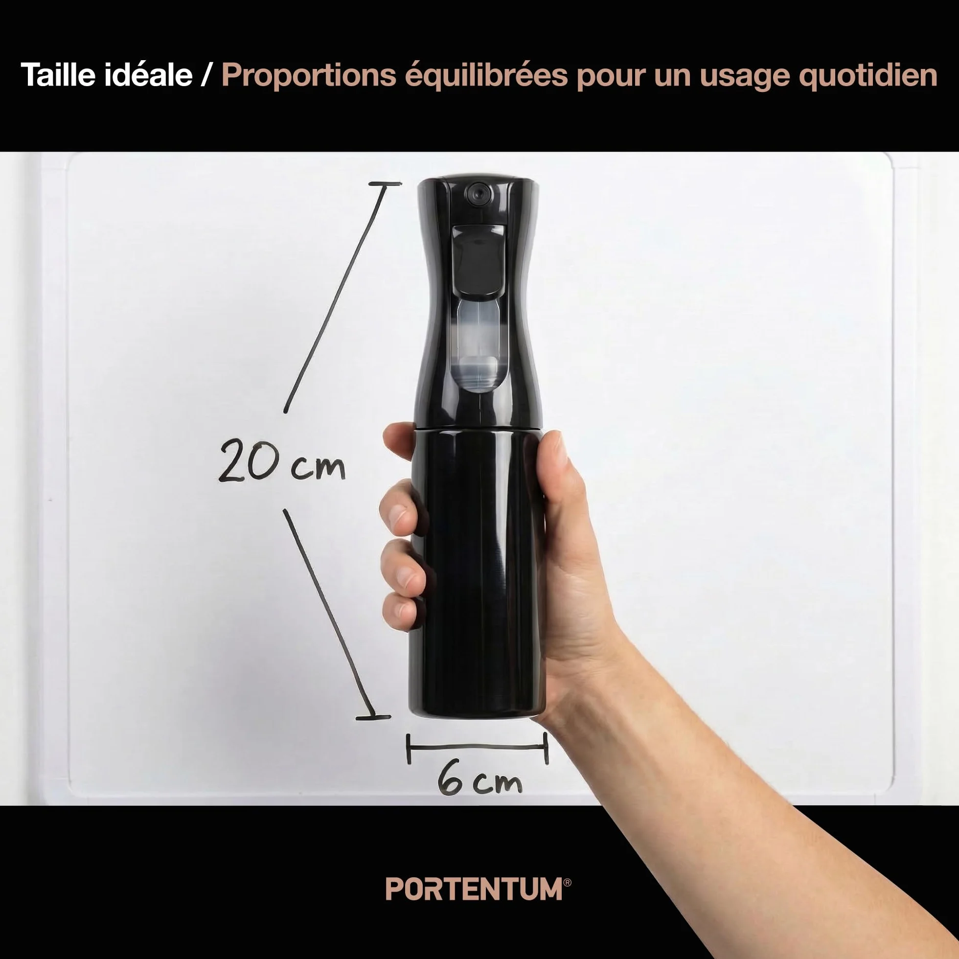PORTENTUM Vaporisateur cheveux 200 ml – Pulvérisateur eau brume fine rechargeable spray vide pour cheveux plantes nettoyage