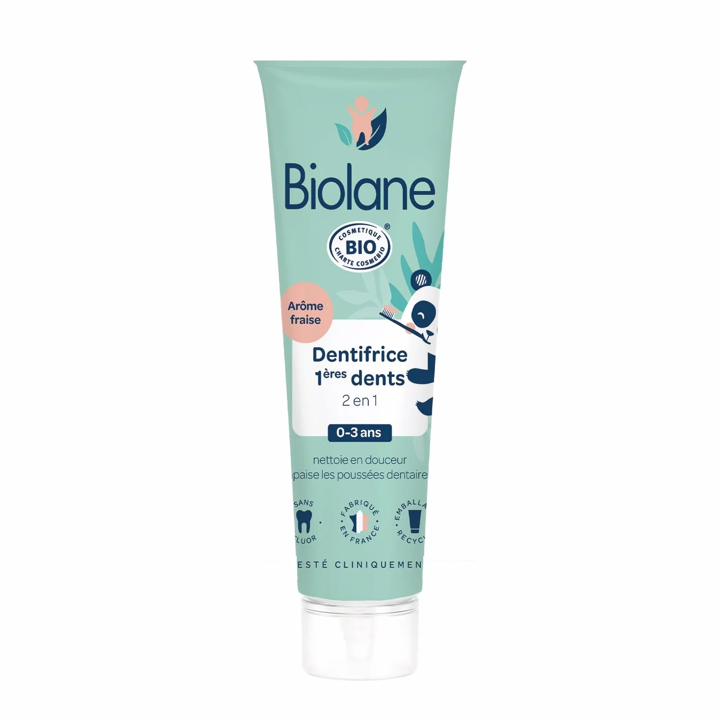 BIOLANE Dentifrice Bébé 2en1 BIO 50 ml Sans Fluor Arôme Fraise Fabriqué en France