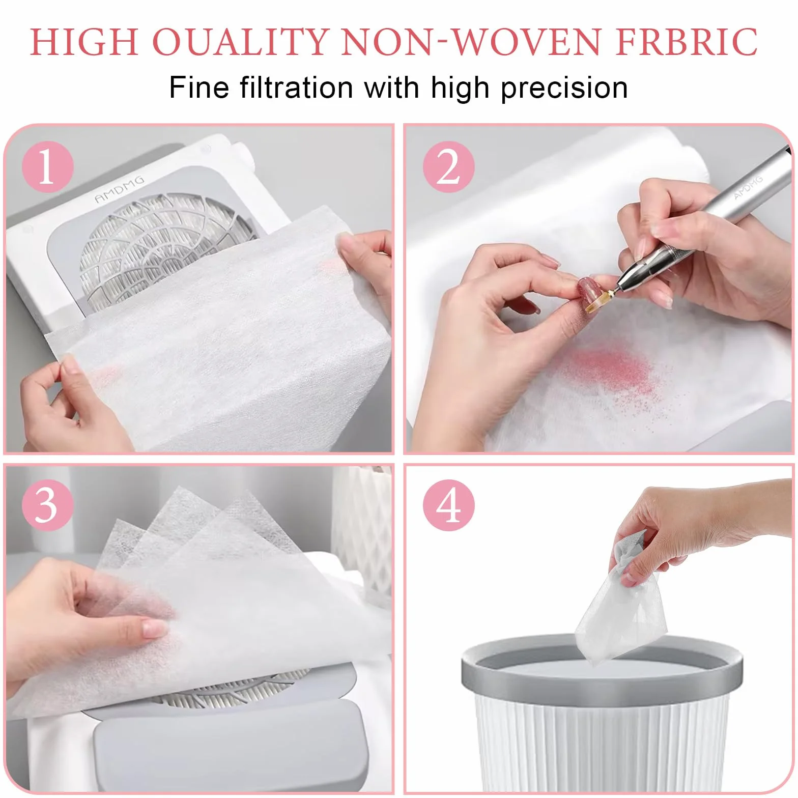 Lot de 200 Filtres en Papier pour Ongles, Collecteur de Poussière, Feuilles Filtrantes Remplaçables Universelles pour Salon de Manucure