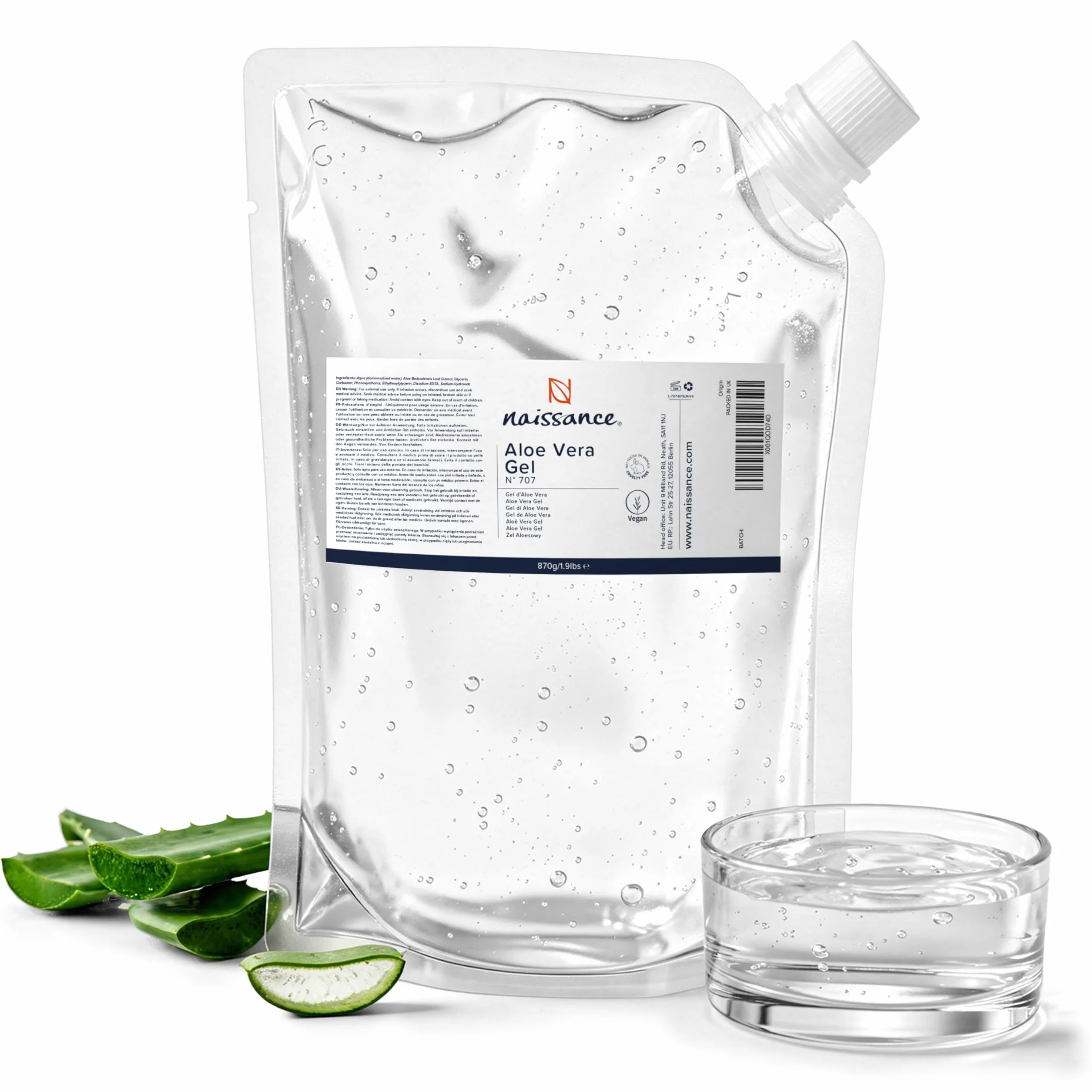 Gel d'Aloe Vera Naissance 870g Sachet recharge vegan non testé sur les animaux