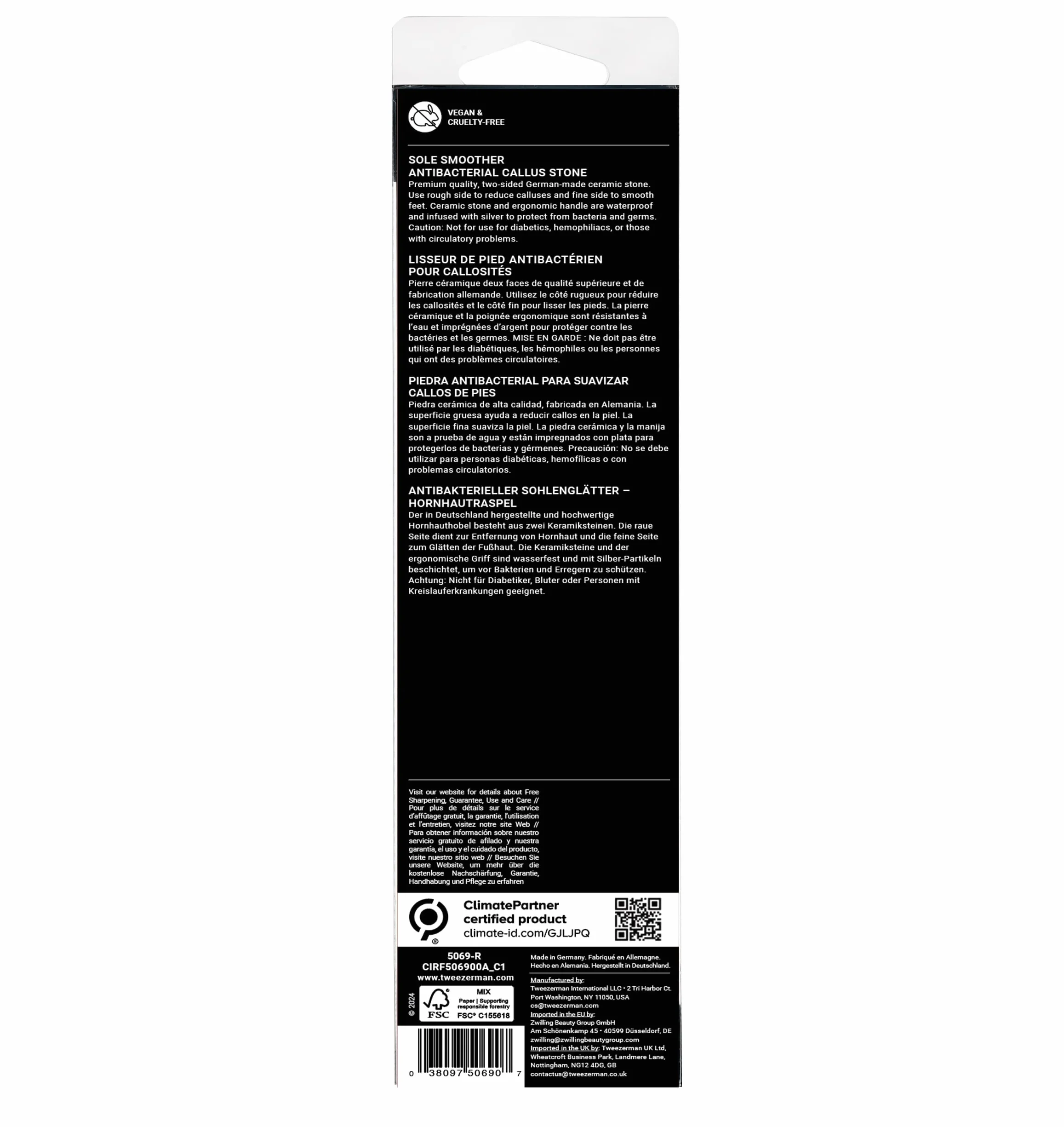 Tweezerman Outil antibactérien pour enlever les callosités - Pierre en céramique double face exfoliante et lissante pour pédicure