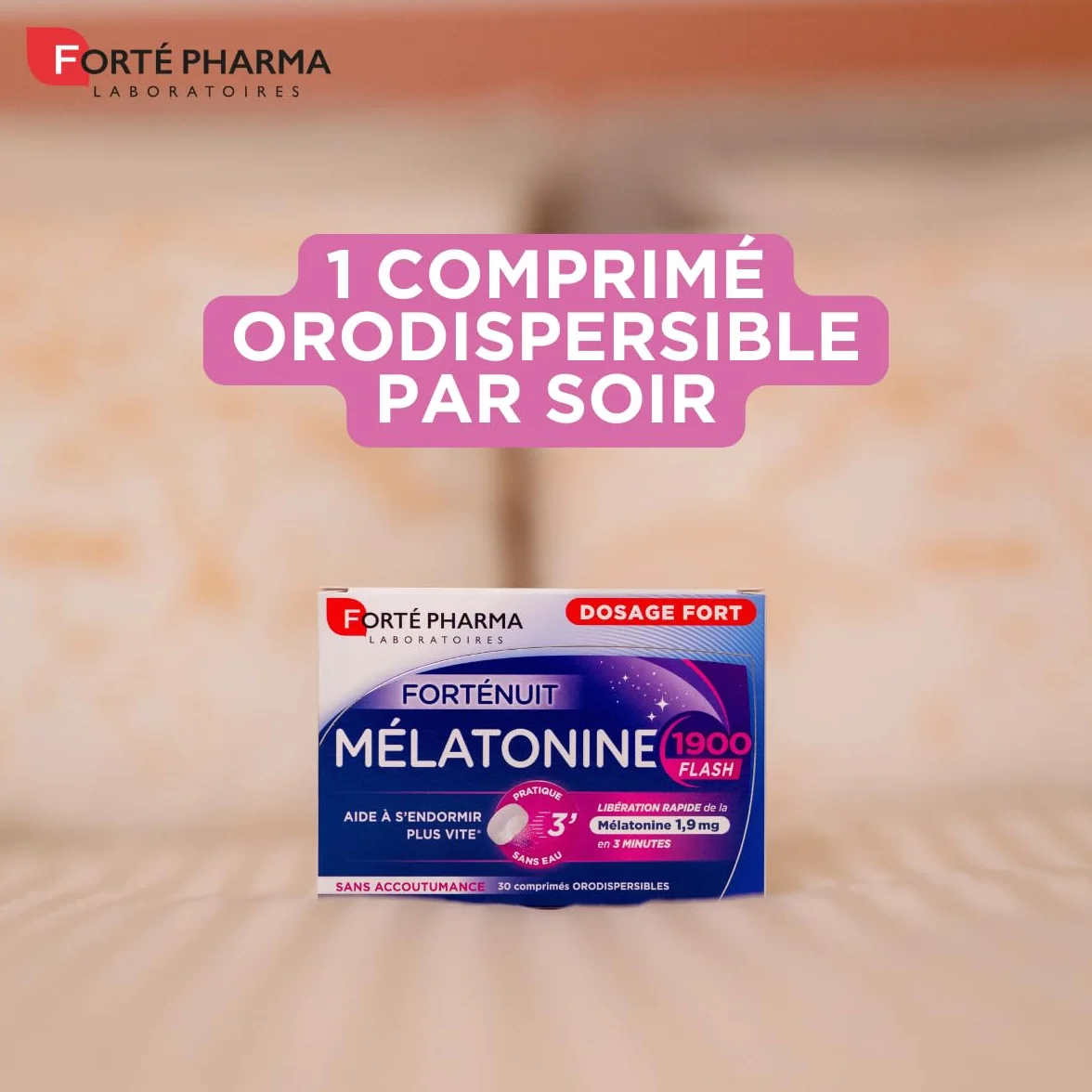 Forté Pharma Mélatonine 1900 Flash 1,9mg Complément Alimentaire Sommeil Adulte 30 comprimés orodispersibles