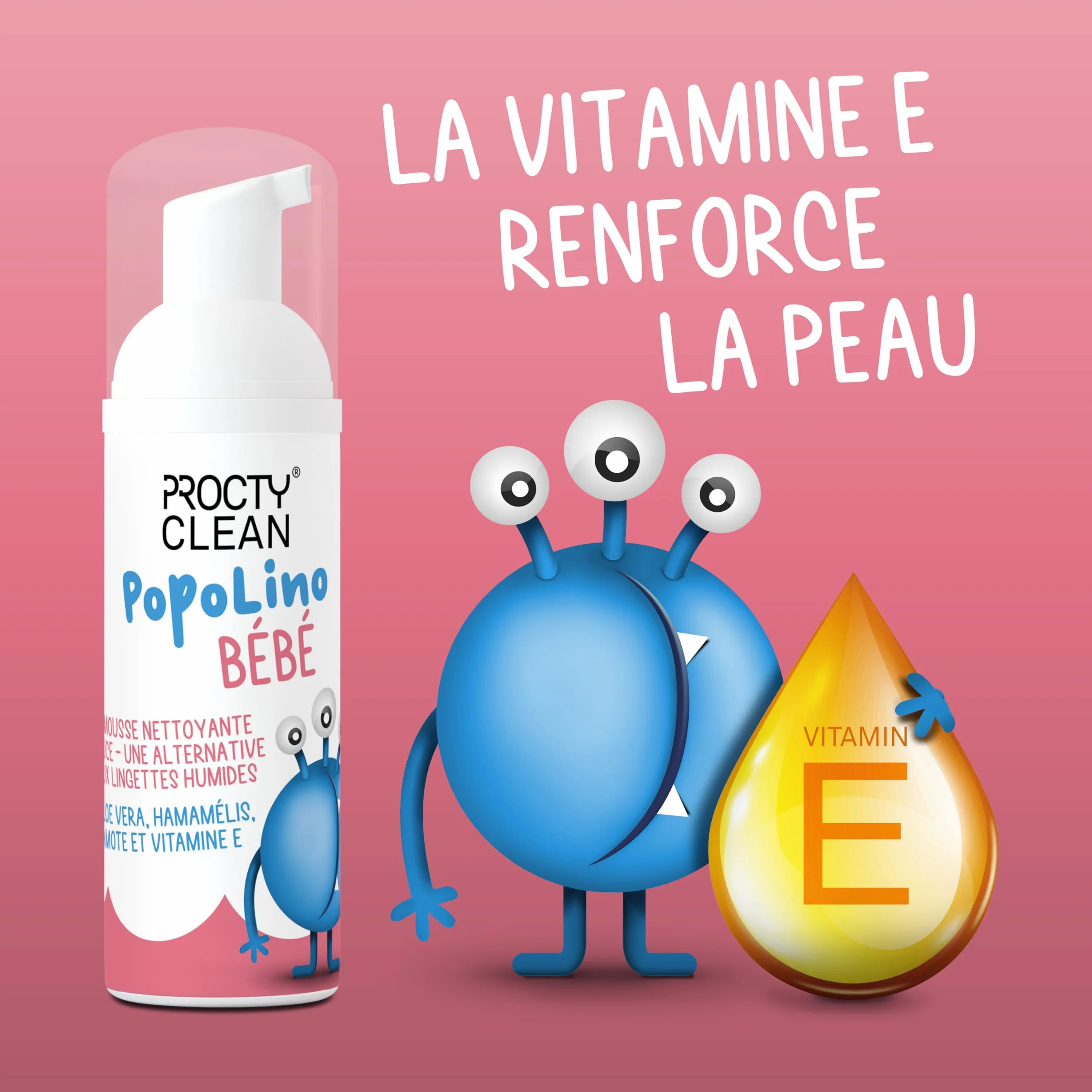 ProctyClean PopoLino Baby Mousse nettoyante douce au lieu de lingettes humides aloe vera hamamelis vitamine E