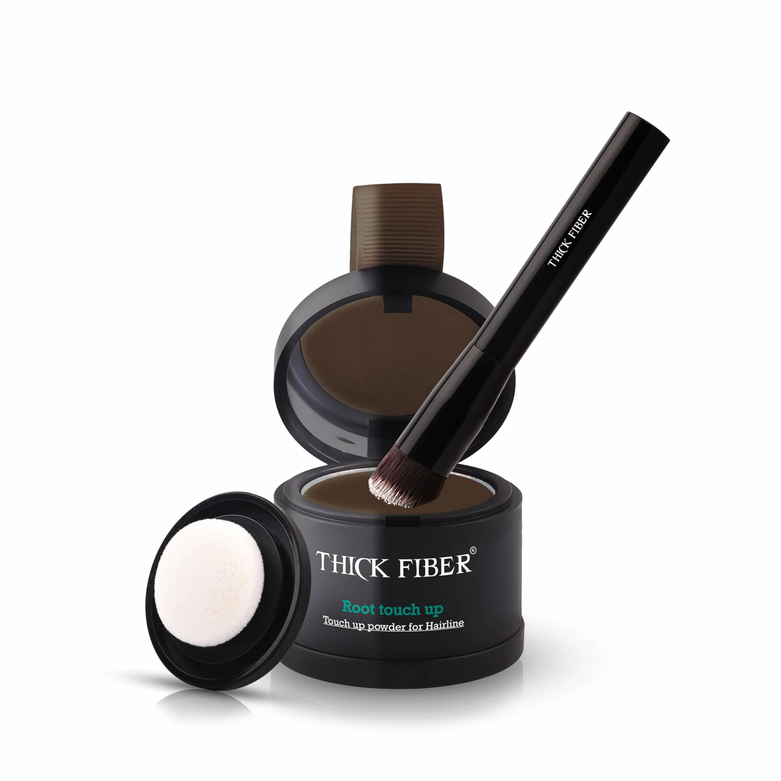 THICK FIBER Root Touch Up & Hairline Poudre avec pinceau 4 g – Couvre les racines grises et les cheveux clairsemés – Résistant à la transpiration et à l'eau – Correcteur de cheveux pour taches chauves