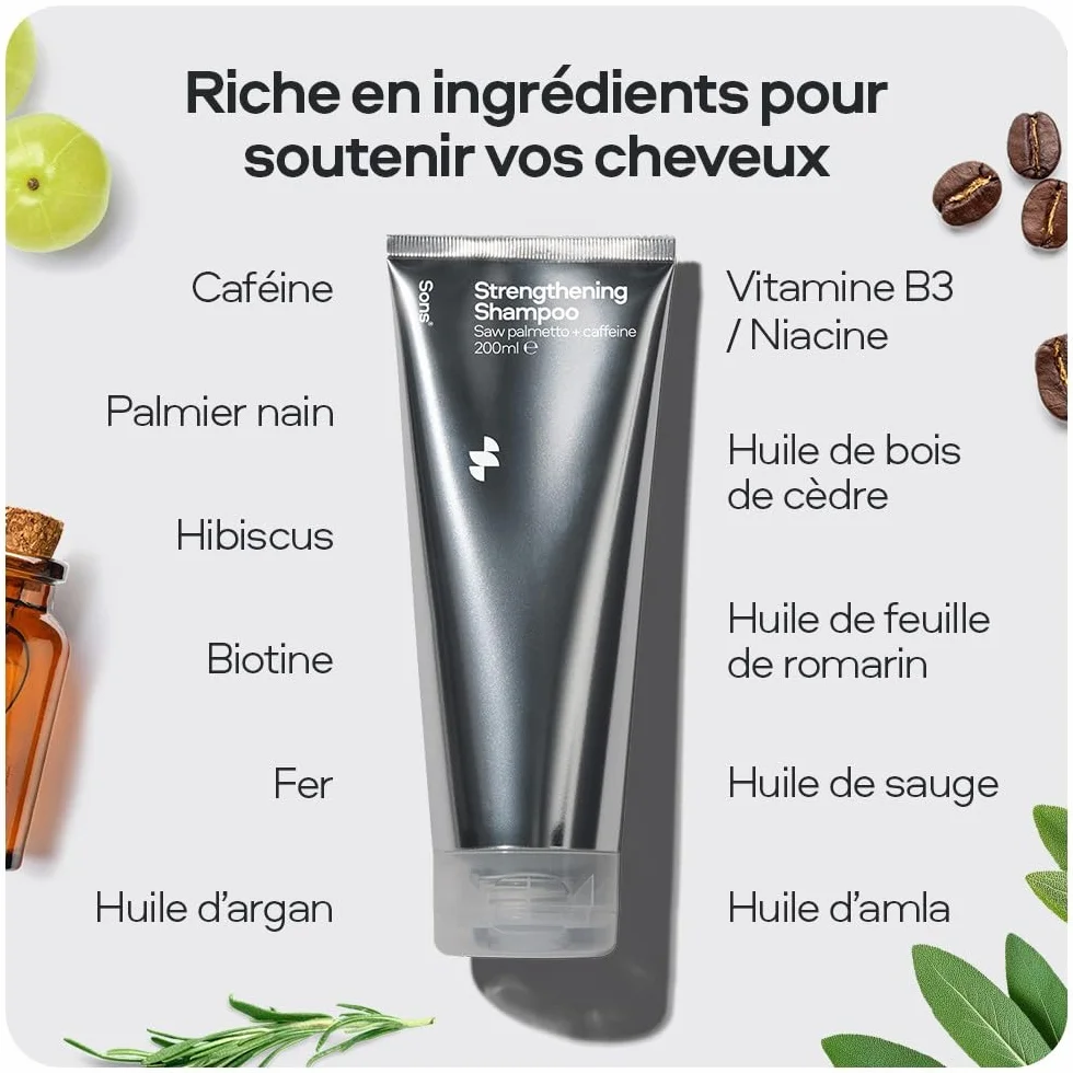 Sons Shampooing Anti-Chute Homme 200 ml avec Caféine Palmier Nain Contre l'Affinement des Cheveux