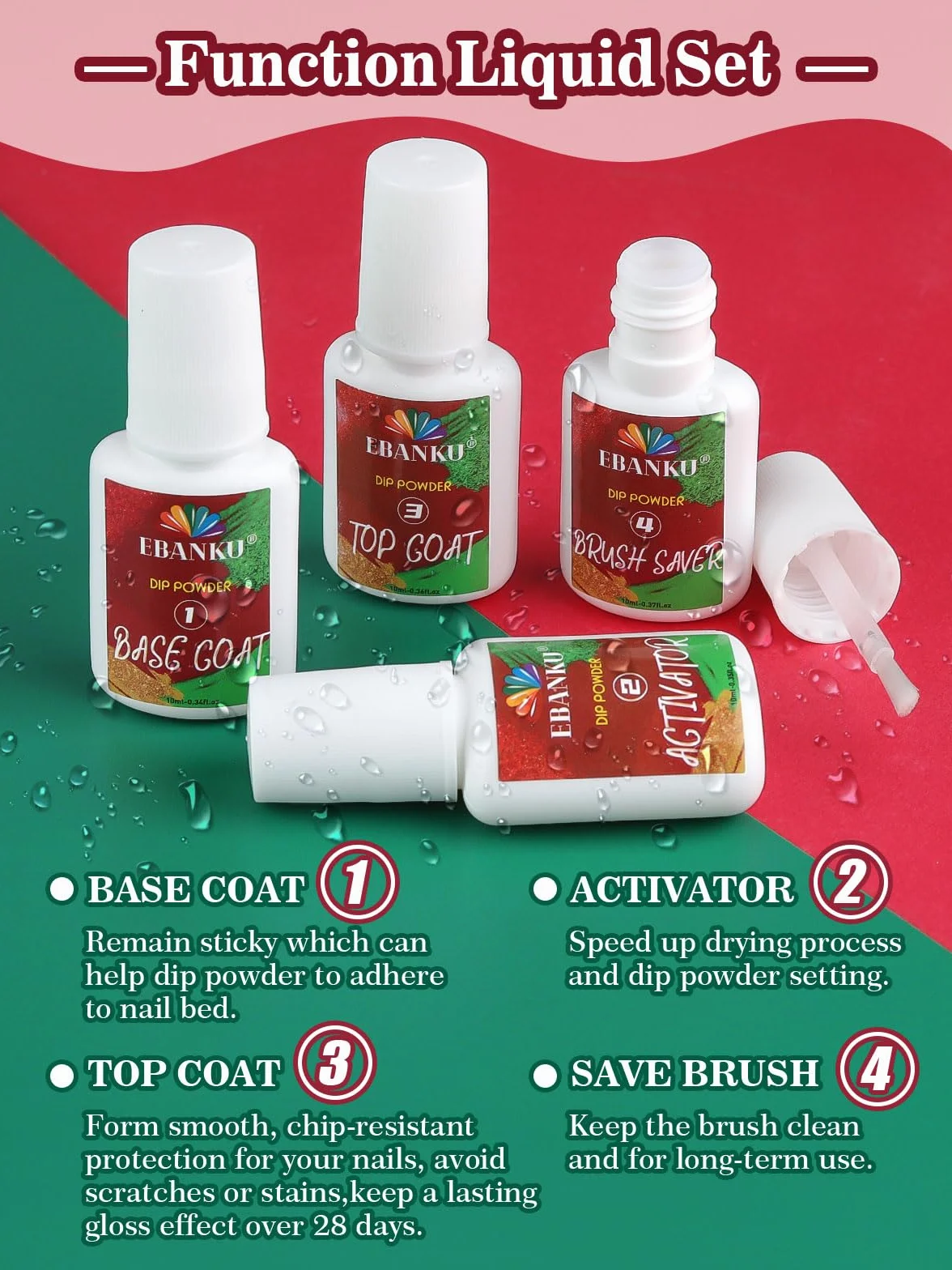 EBANKU Kit Poudre à Tremper Noël 15 pièces 6 couleurs avec Liquide Activateur Base/Couche Finition Brosse Manucure