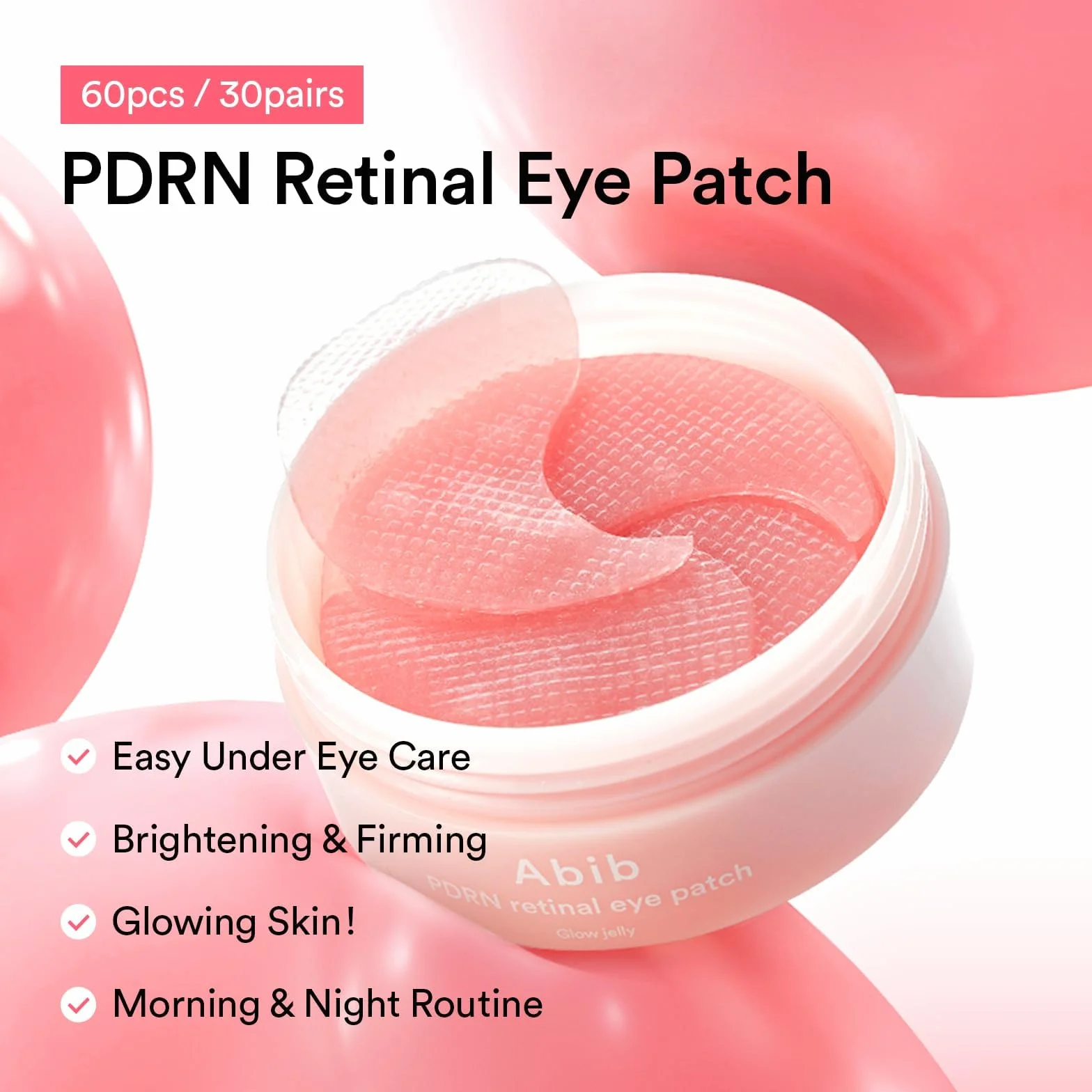 Abib Patchs Oculaires Rétiniens Pdrn Glow Jelly, Coréens Antirides, Collagène, Caféine, Niacinamide, 60 Patchs