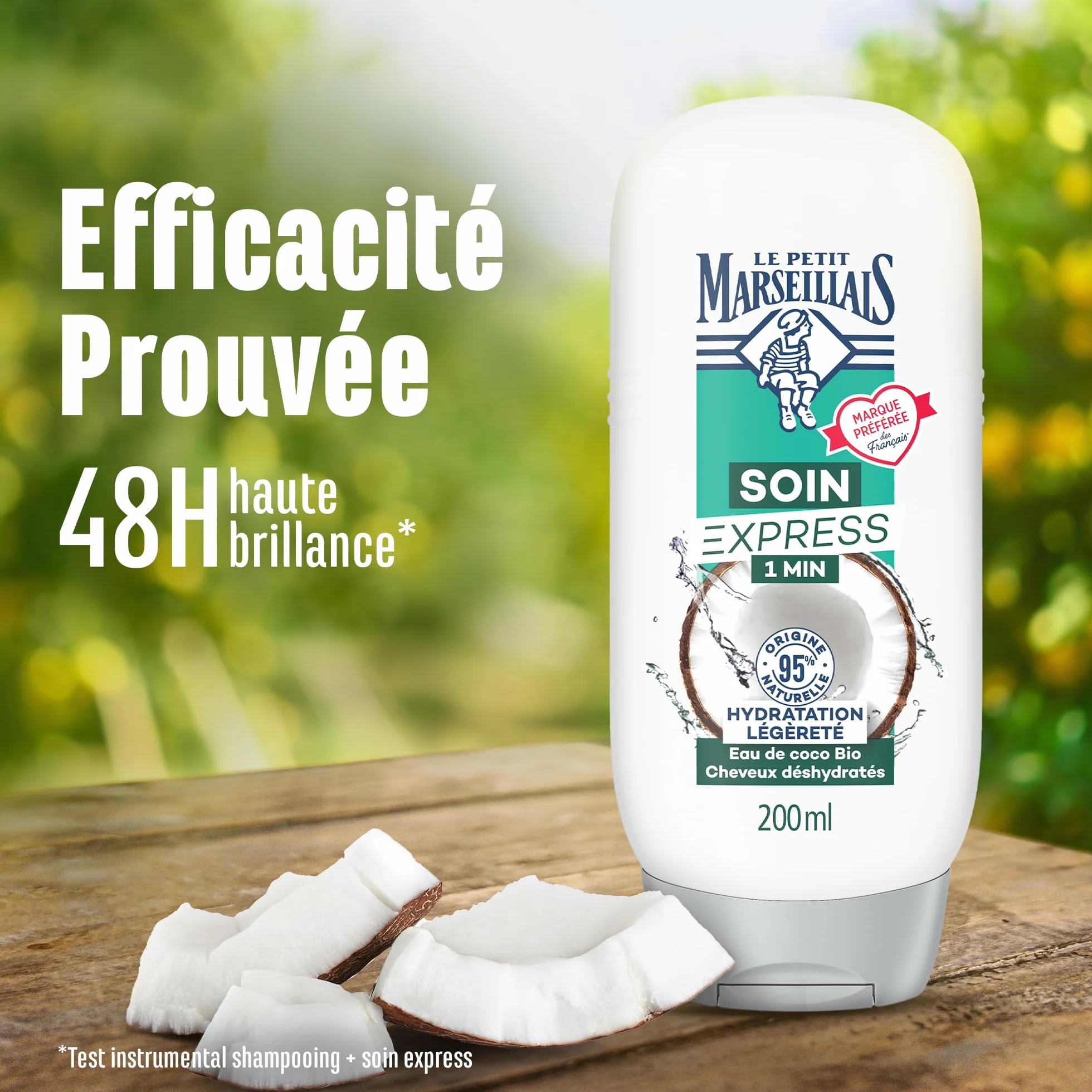Le Petit Marseillais Après-shampooing Soin Express 1 Min Hydratation Légèreté Eau de Coco Bio 200 ml