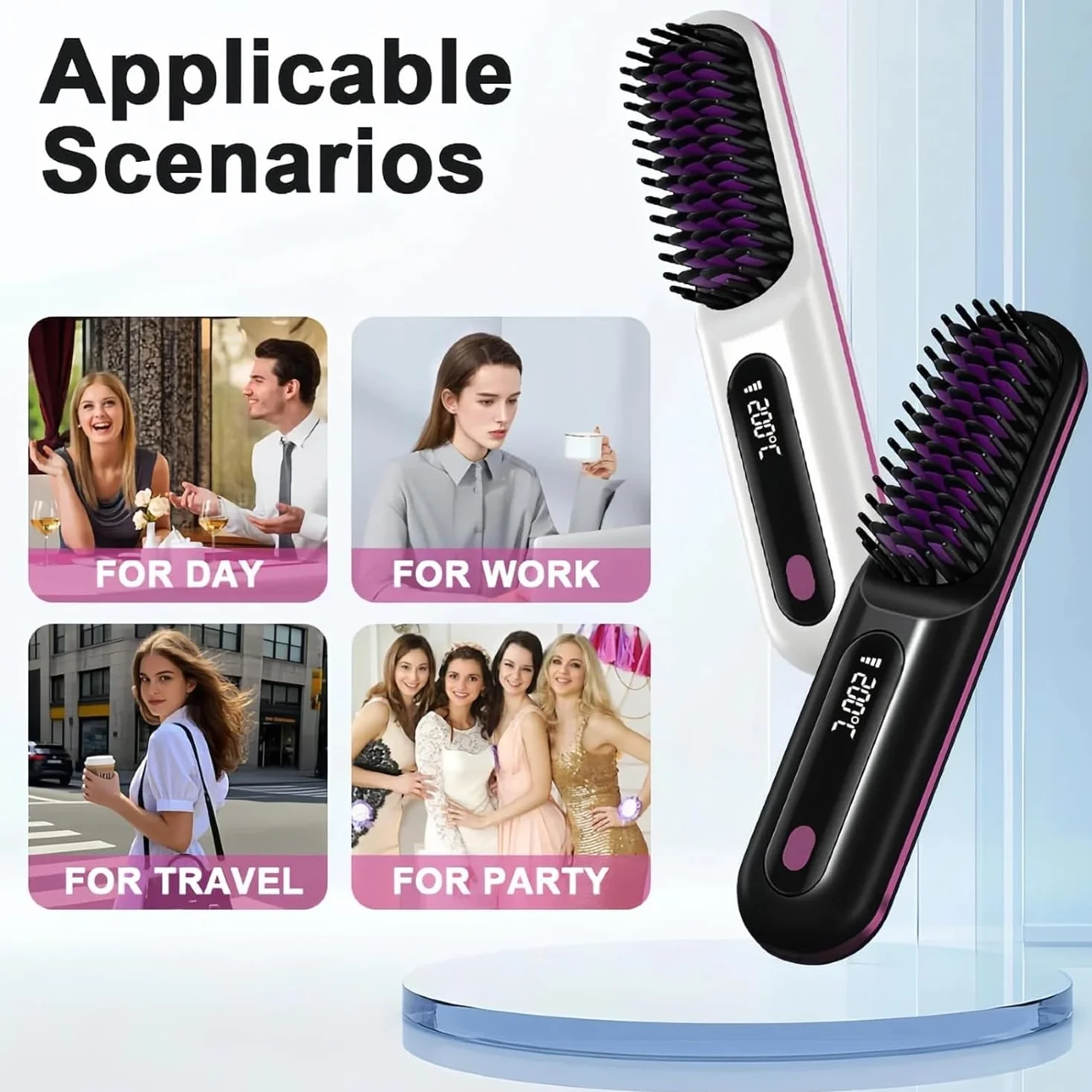 Sans Fil Brosse Lissante Cheveux Court Peigne Chauffant Portable Mini Lisseur Voyage 3 Températures
