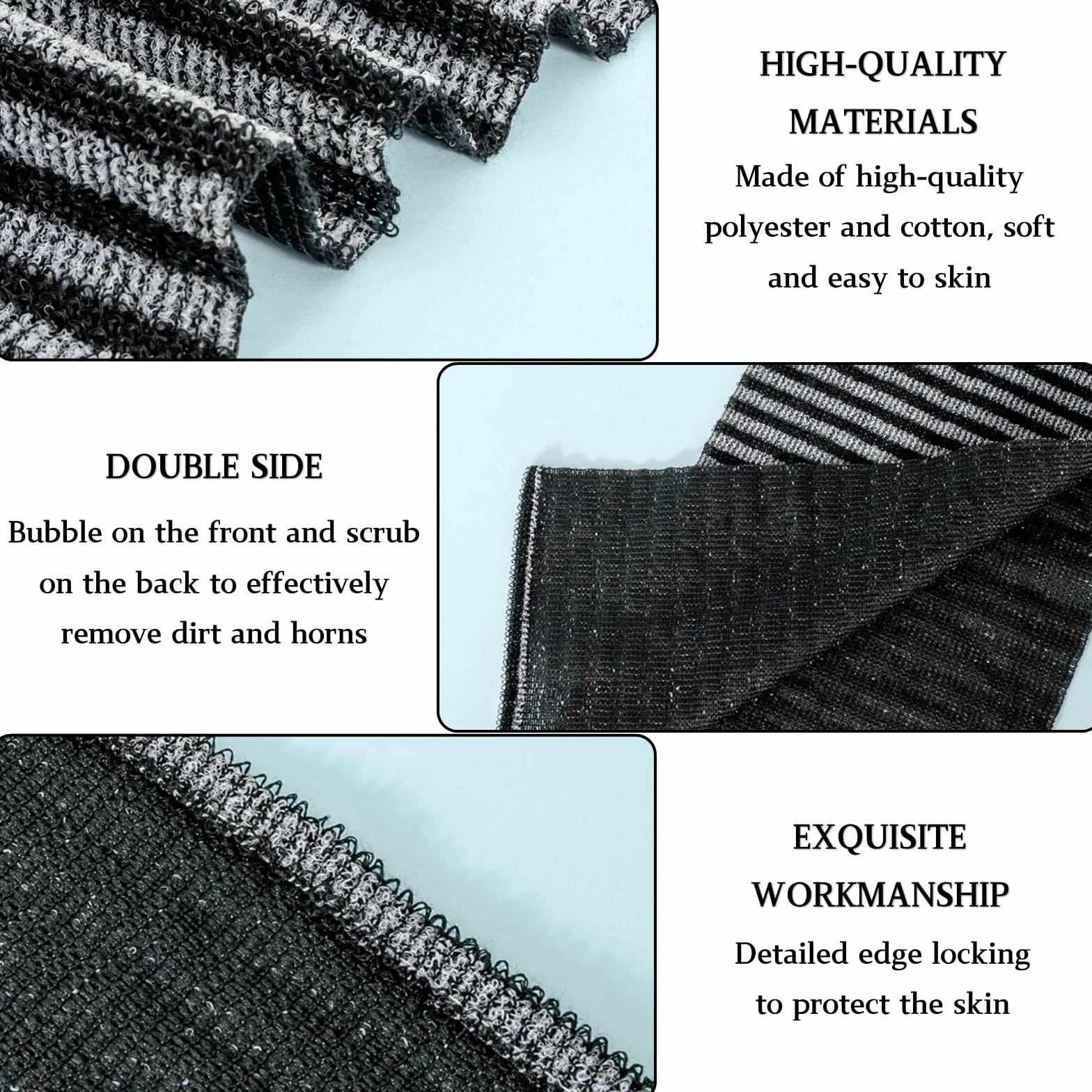 KEYRI Lot de 2 Serviettes de Douche Exfoliantes pour Nettoyage en Profondeur - Serviettes de Bain Durables pour Bain, Sauna, Spa, Noir