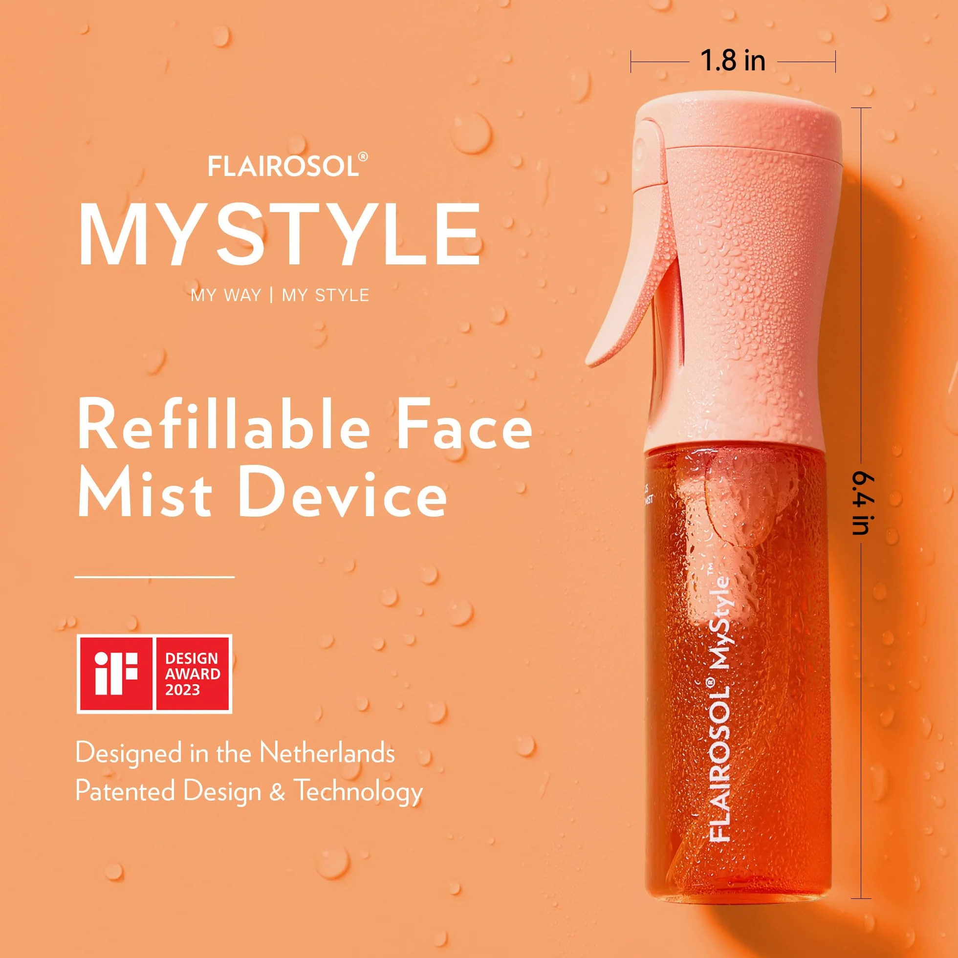 FLAIROSOL Flacon vaporisateur Petit vaporisateur de voyage, brume continue ultra-fine pour le visage, la coiffure, le salon, le nettoyage, les cosmétiques, le tonique facial, 90 ml, orange
