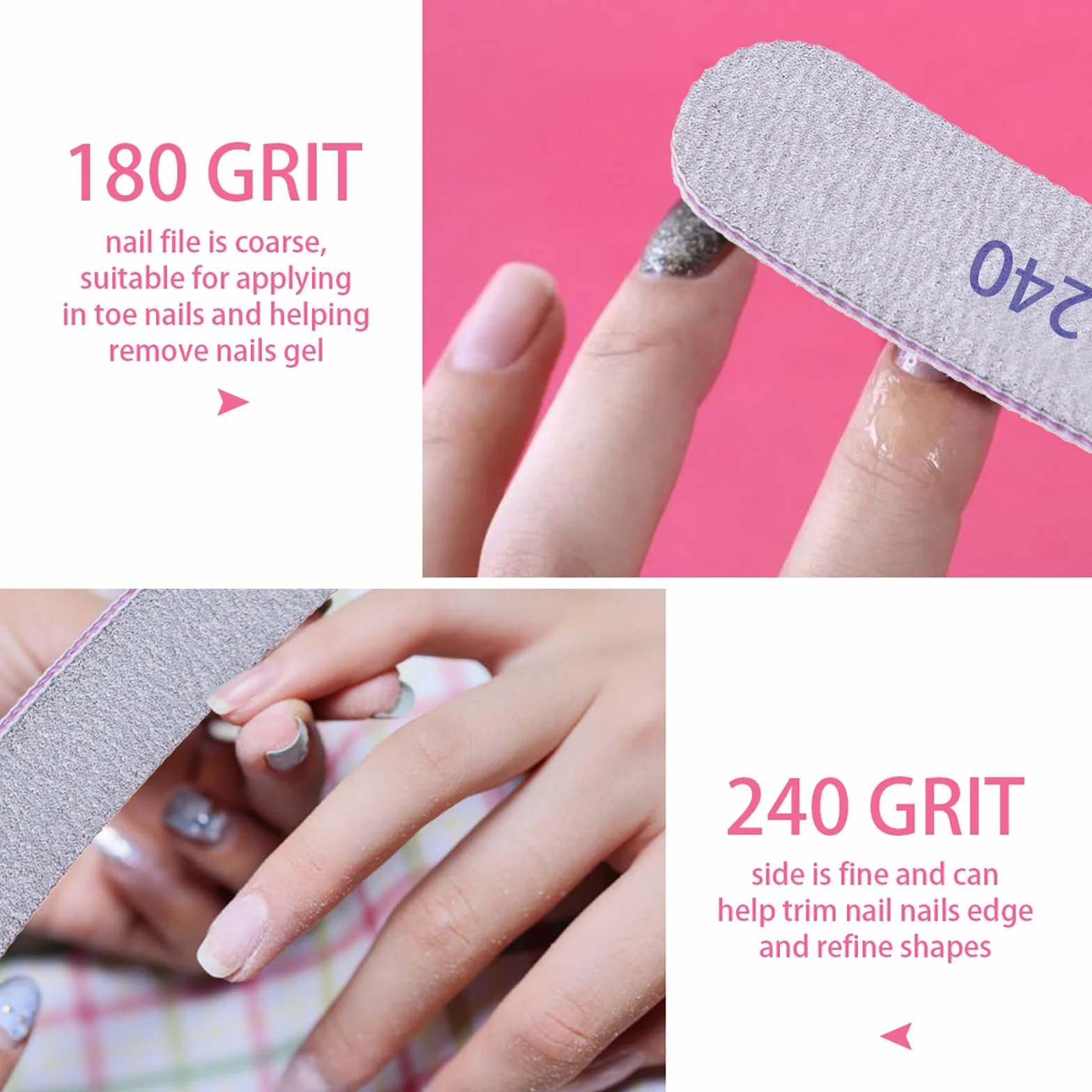 Lime à Ongles Double Face 180/240 Grain Lavable Réutilisable 15pces pour Manucure Cosmétique (Blanc)