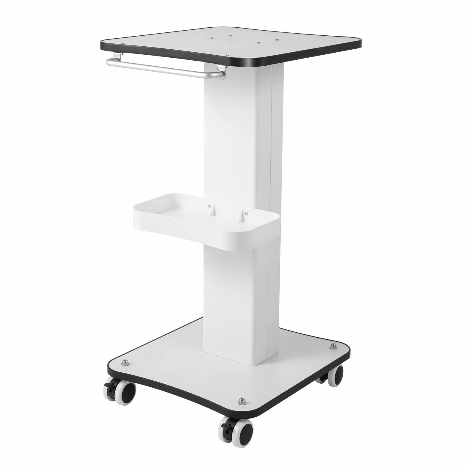 Chariot Roulant Blanc Médical Coiffure, Table Roulante avec Poignée Ergonomique, Support Matériel 2 Plateaux, roulettes 4 Dont 2 Freinées, Charge 40kg, pour Salon Hôpital Laboratoire, 34x38x69cm