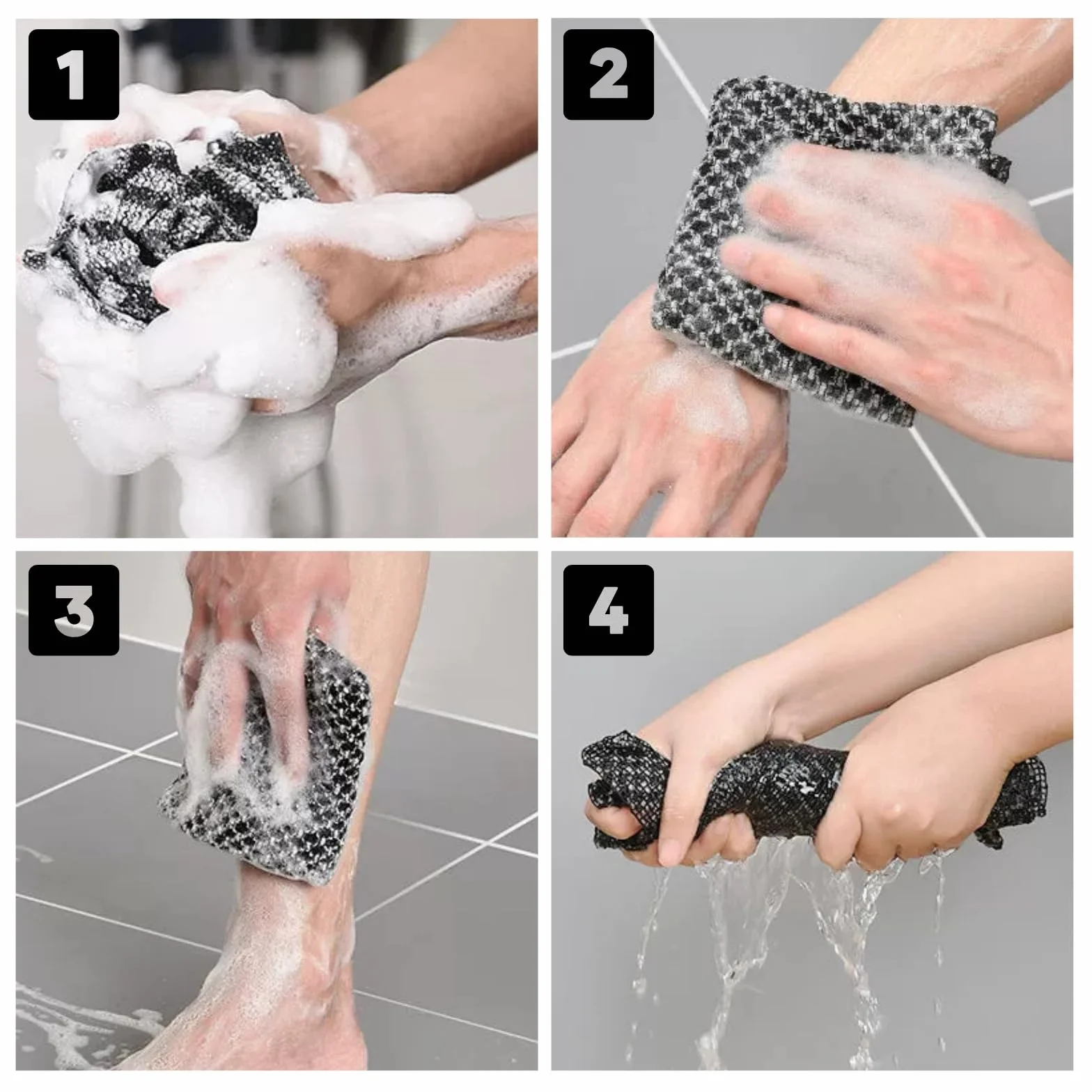 KEYRI Lot de 2 Serviettes de Douche Exfoliantes pour Nettoyage en Profondeur - Serviettes de Bain Durables pour Bain, Sauna, Spa, Noir