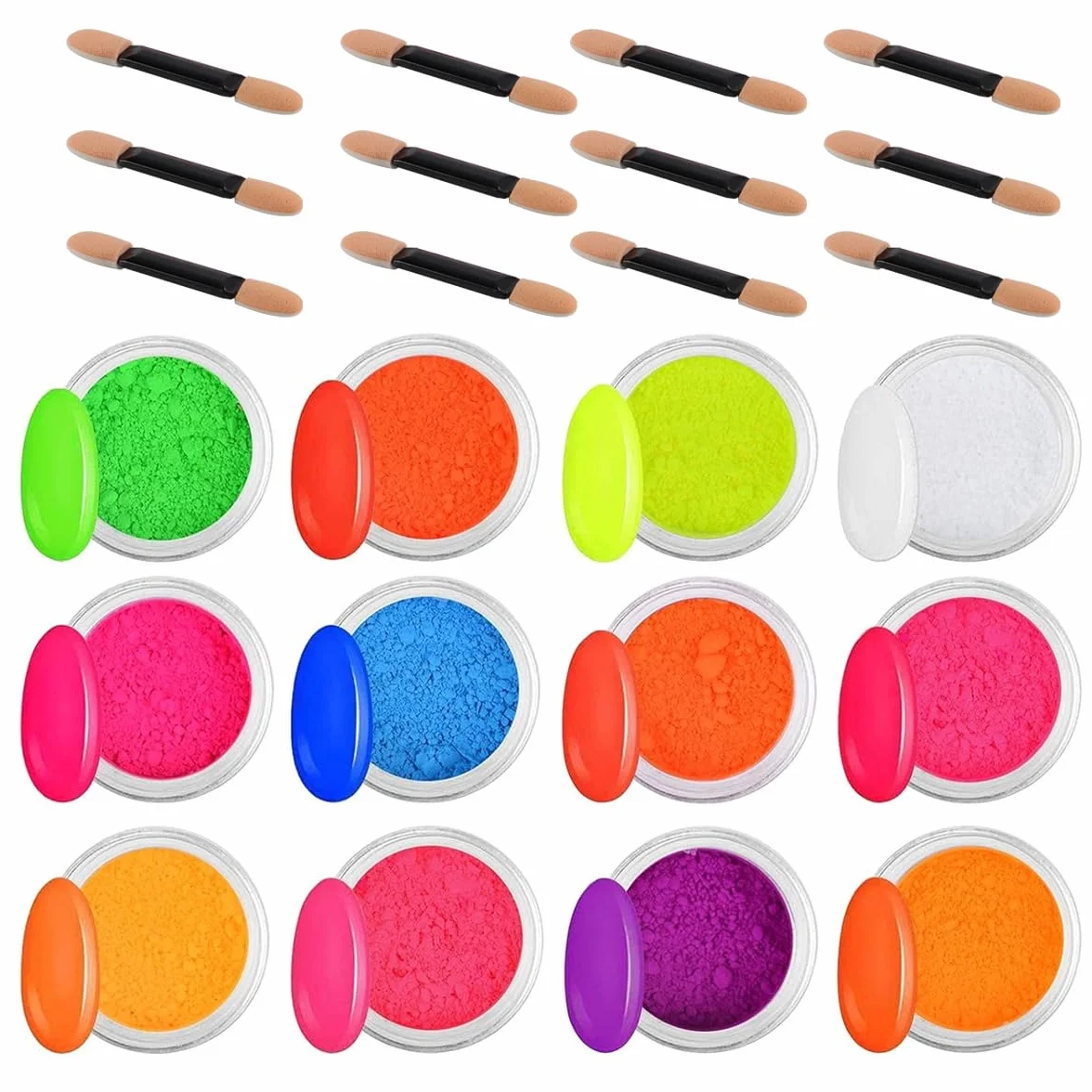 Sarini Poudre de Pigment pour Ongles 12 Couleurs Fluorescente Arc-en-Ciel Irisée Nail Art