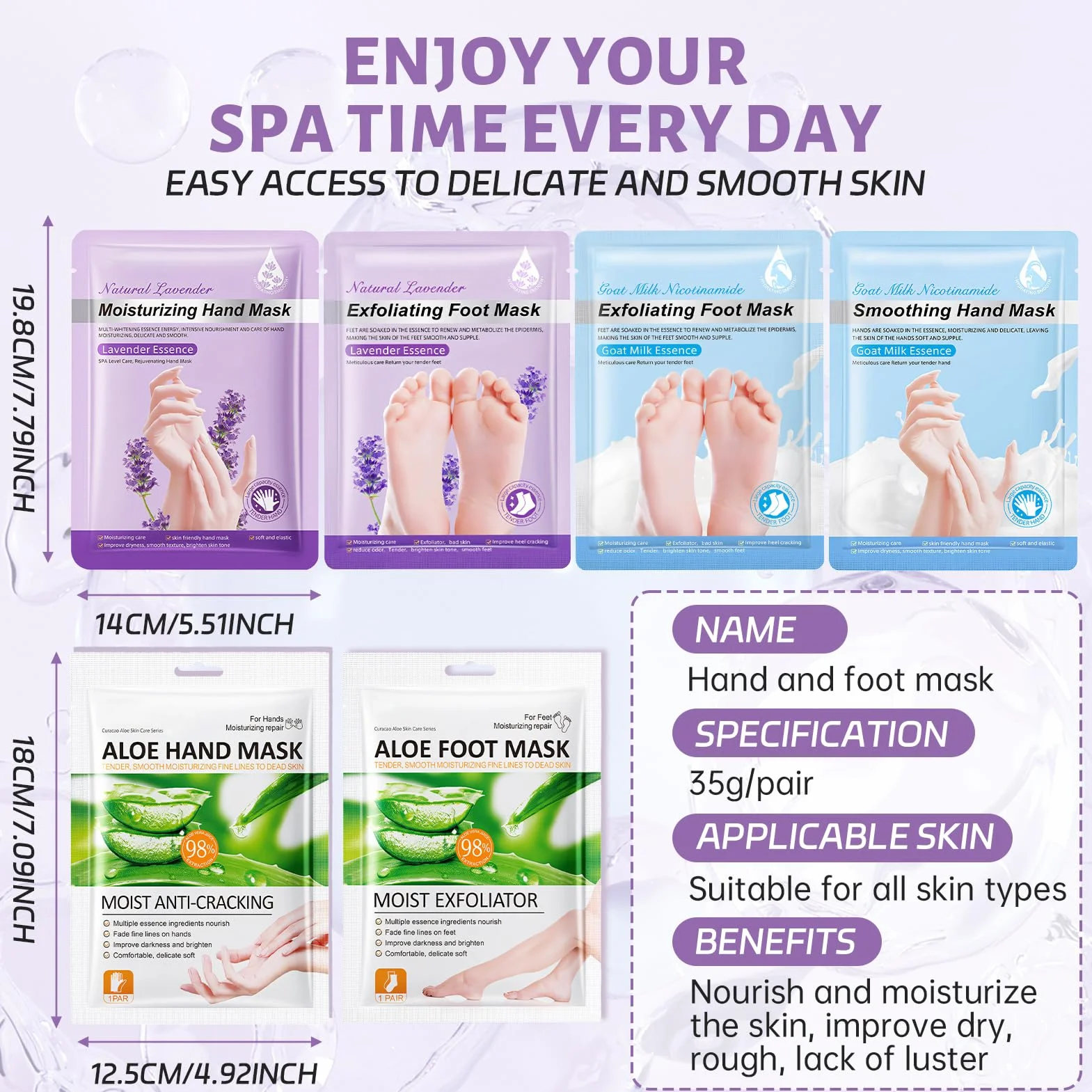 Masque Pieds Peeling Exfoliant Gants Hydratants Lavande Lait de Chèvre Aloès 3 Paires