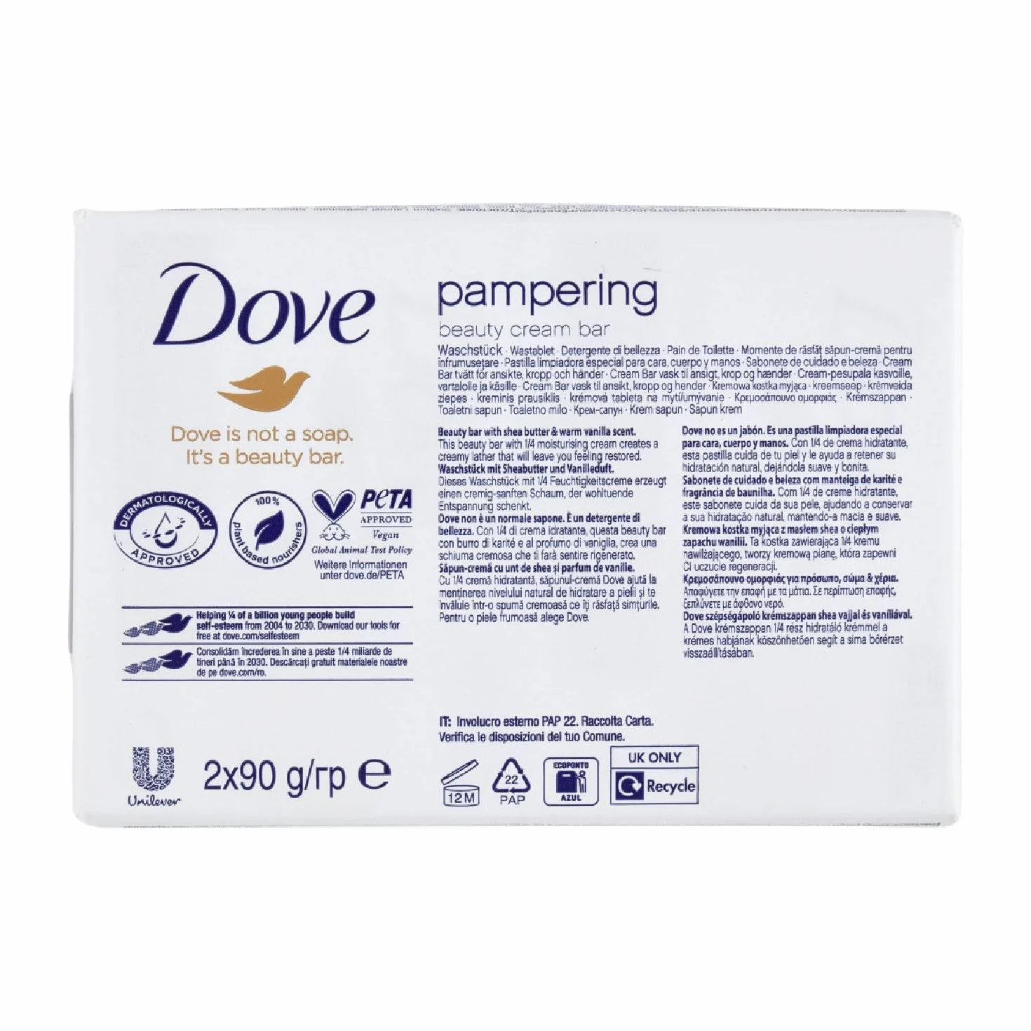 Dove Purely Lot de 6 savons Pampering au beurre de karité 100 g