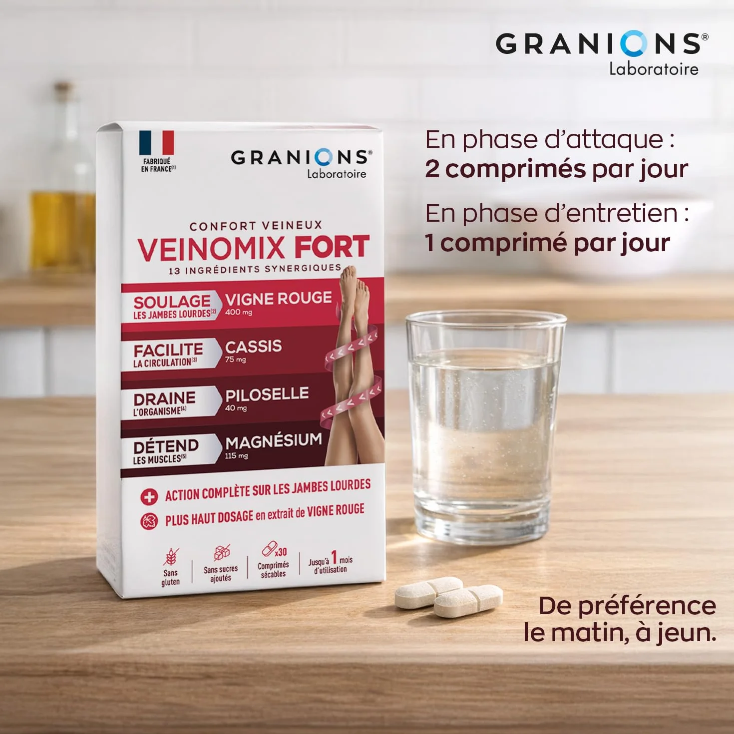 GRANIONS VEINOMIX FORT 30 comprimés Circulation Sanguine Jambes Lourdes Rétention d'Eau Vigne Rouge