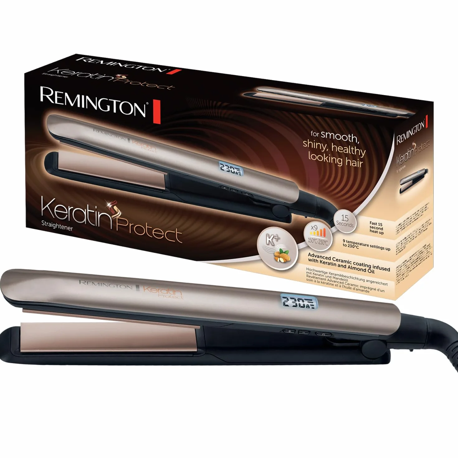 Remington Fer à lisser S8540 Kératine Huile d'amande Céramique 10 réglages 150-230°C