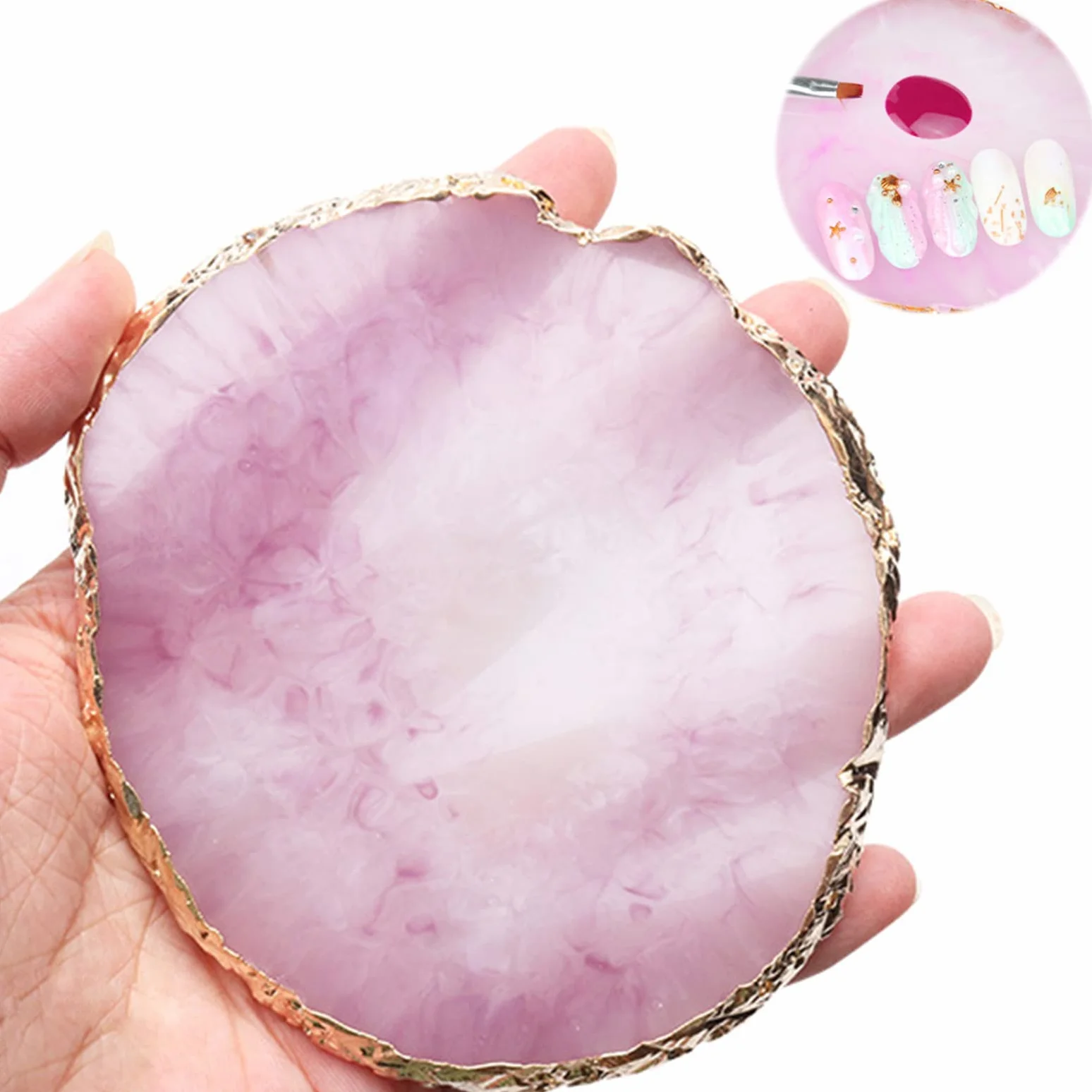 Palette de Mélange de Vernis à Ongles, Bord Doré Résine, Support Manucure (Mauve)