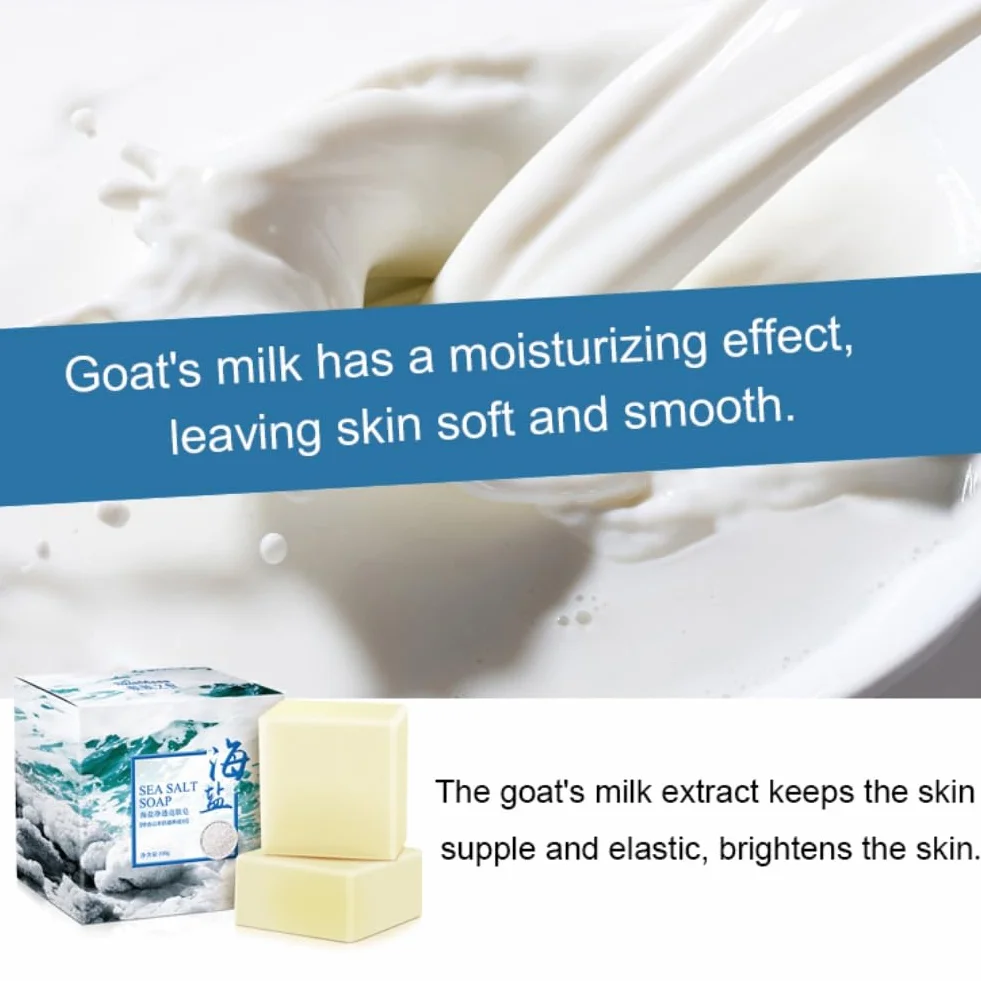 Savon au sel de mer naturel au lait de chèvre, nettoyage hydratant visage peaux sèches et grasses 100G