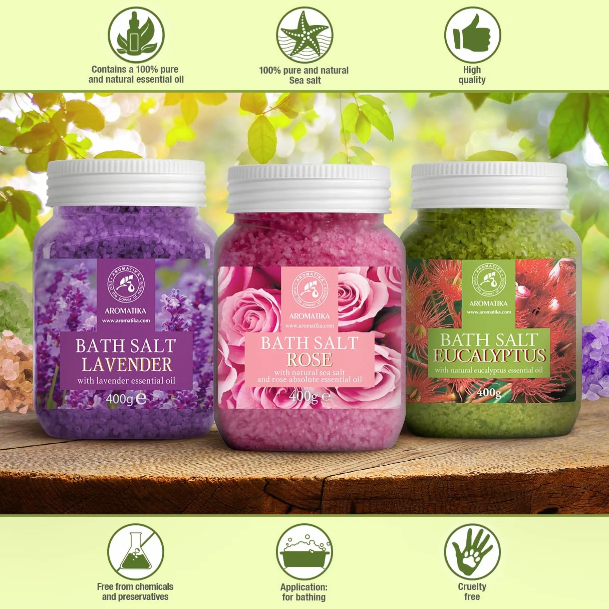 Sels de Bain Set 3x400g Lavande Rosa Eucalyptus Naturelle