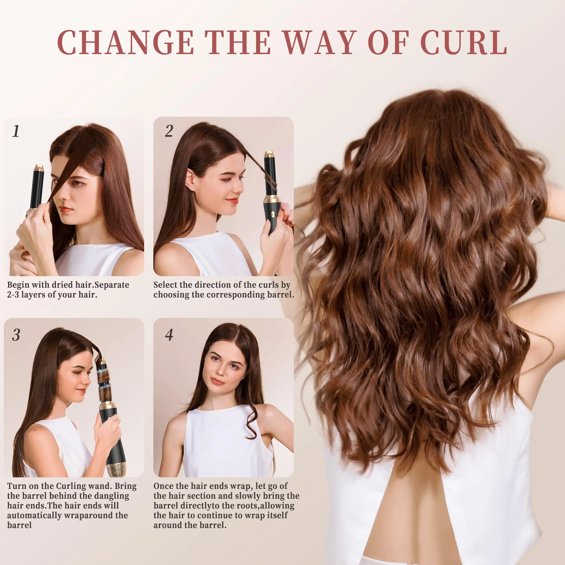 OKWRAP Air Styler 6 en 1 Brosse Soufflante Seche Cheveux Fer a Boucler Set de Coiffure