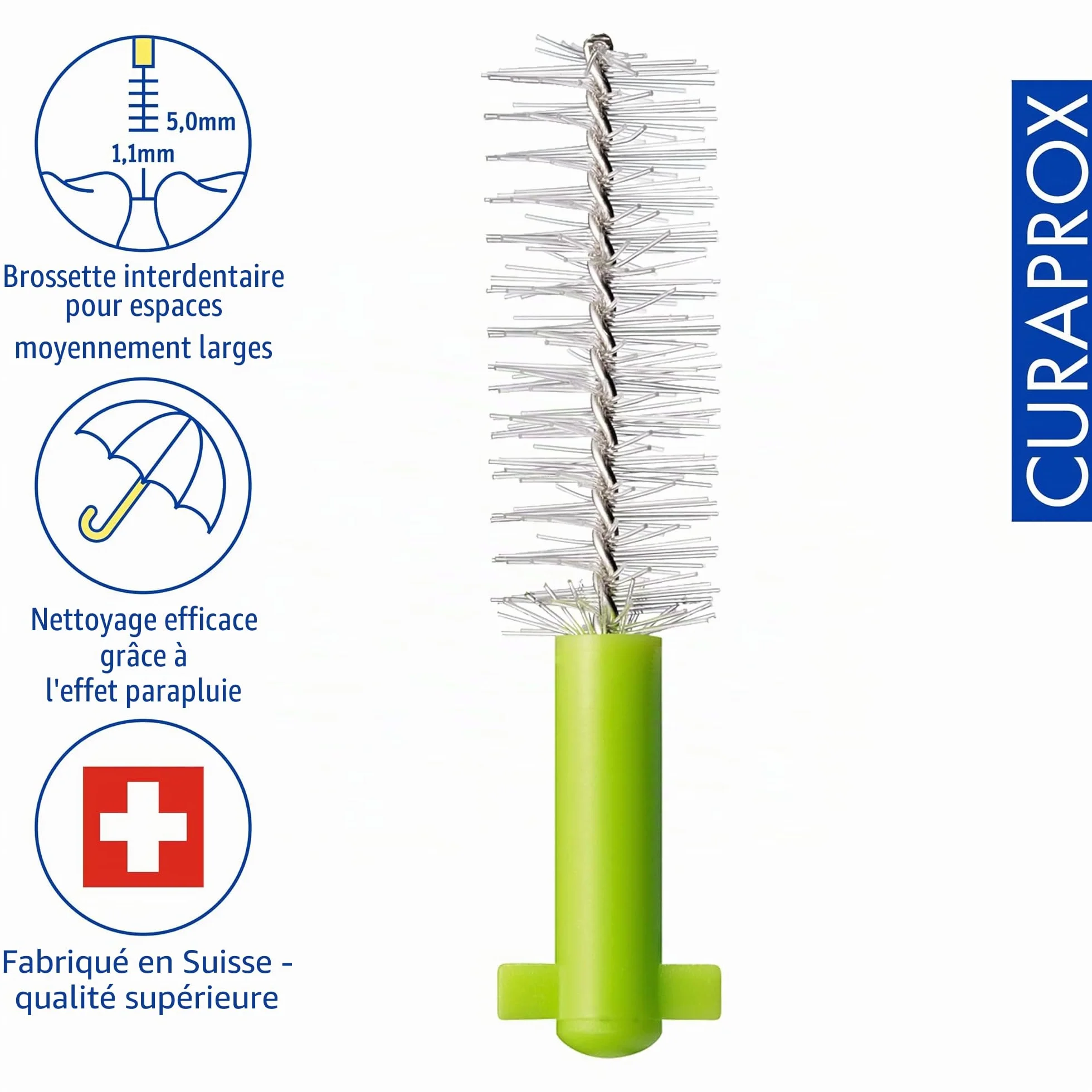 Curaprox CPS 011 Prime-ISO Taille 3 Vert Brossette Interdentaire Pack de 8 Filaments Ultra-Fins