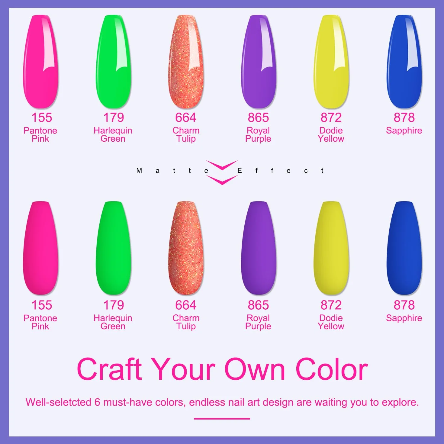 Lavender Violets 6 Couleurs Acrylique Trempage Poudre French Nail Art Manucure 2 En 1 Base Activateur Vernis Finition Brosse Lime Ongles M205