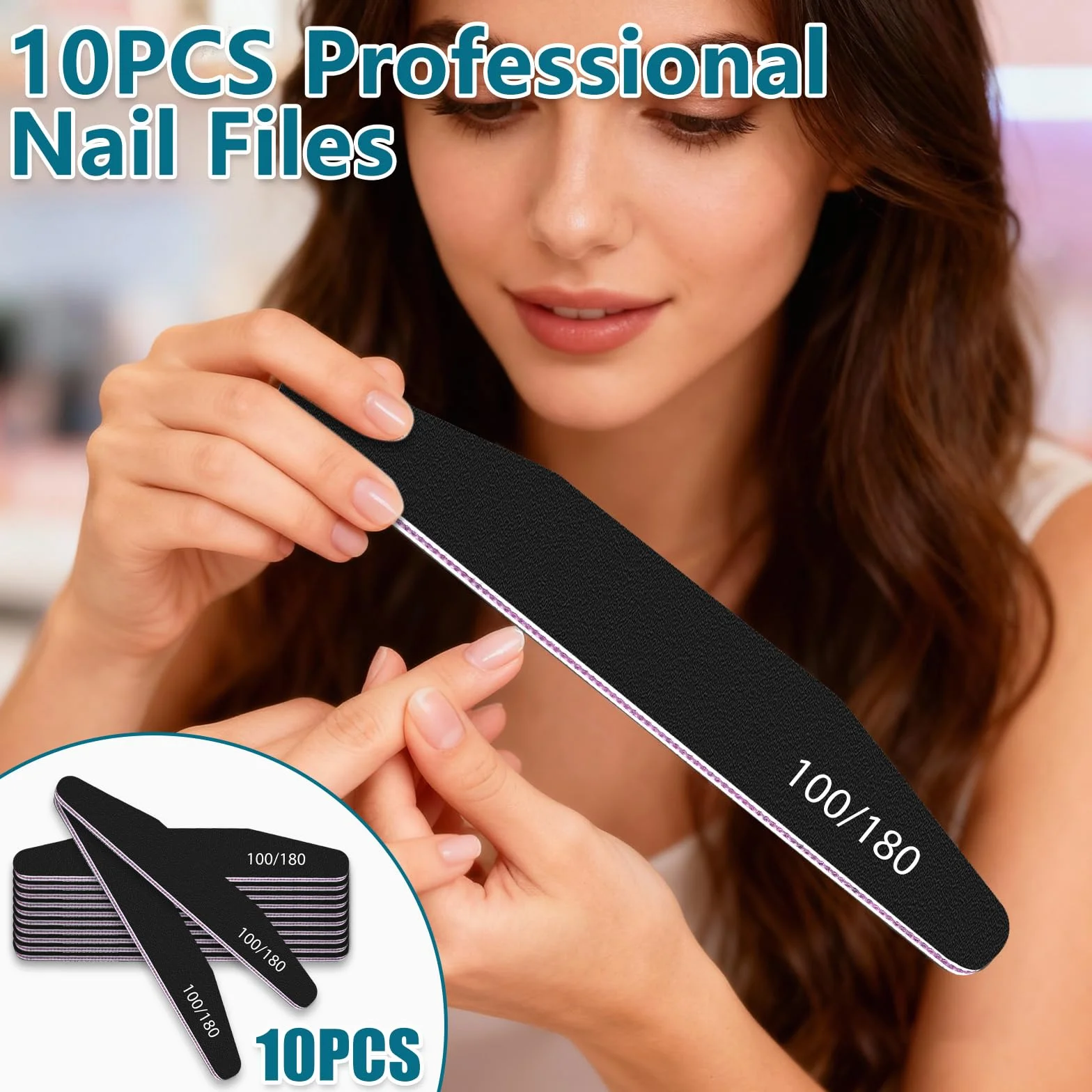 Lime à Ongles Professionnelle 100/180 Double Face 10pces Lavable Réutilisable Noir