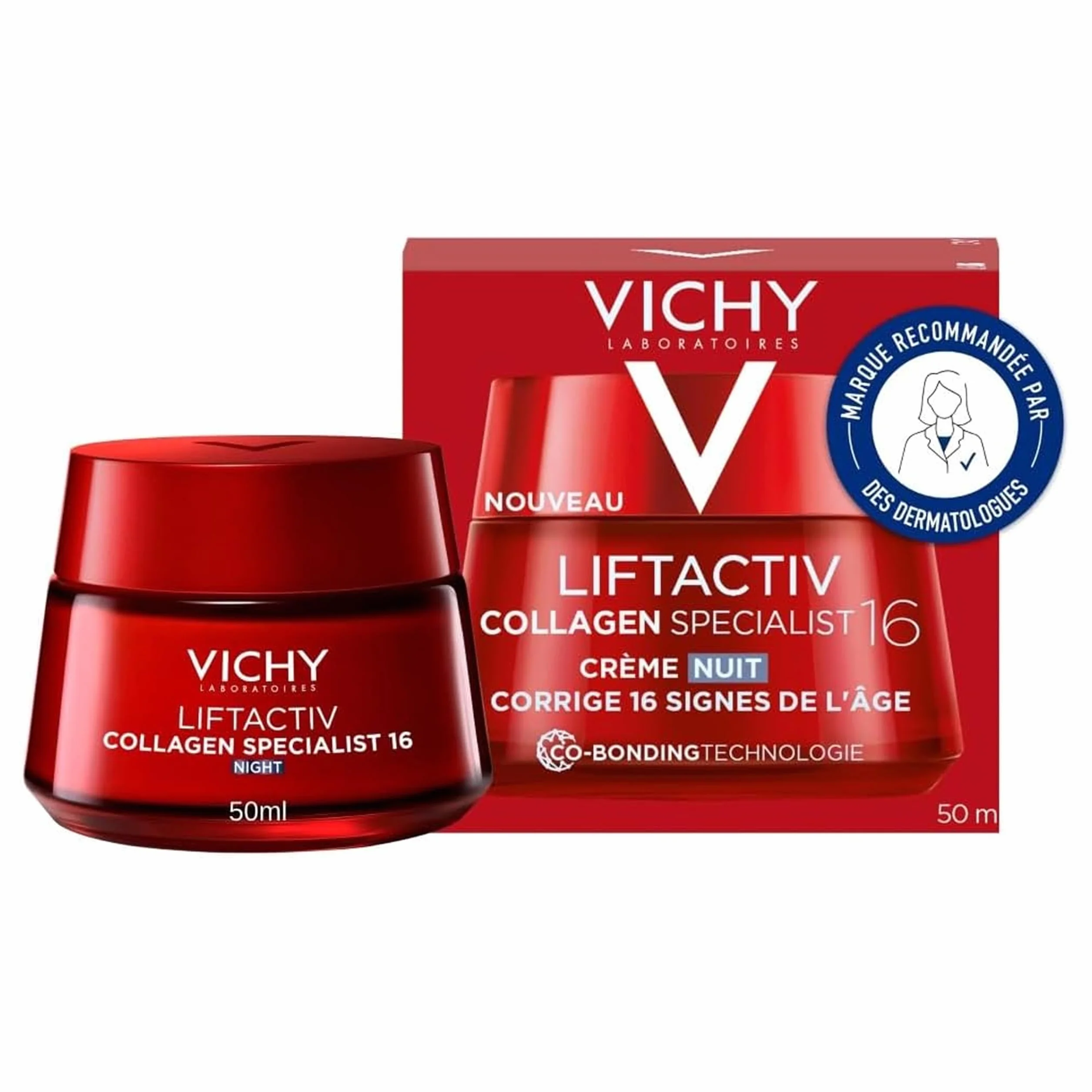 Vichy - Liftactiv Collagen Specialist - Crème de Nuit Anti-Age - Booste La Production de Collagène - Crème Visage Femme - Enrichie en Rhamnose et Acide Hyaluronique - Testé dermatologiquement