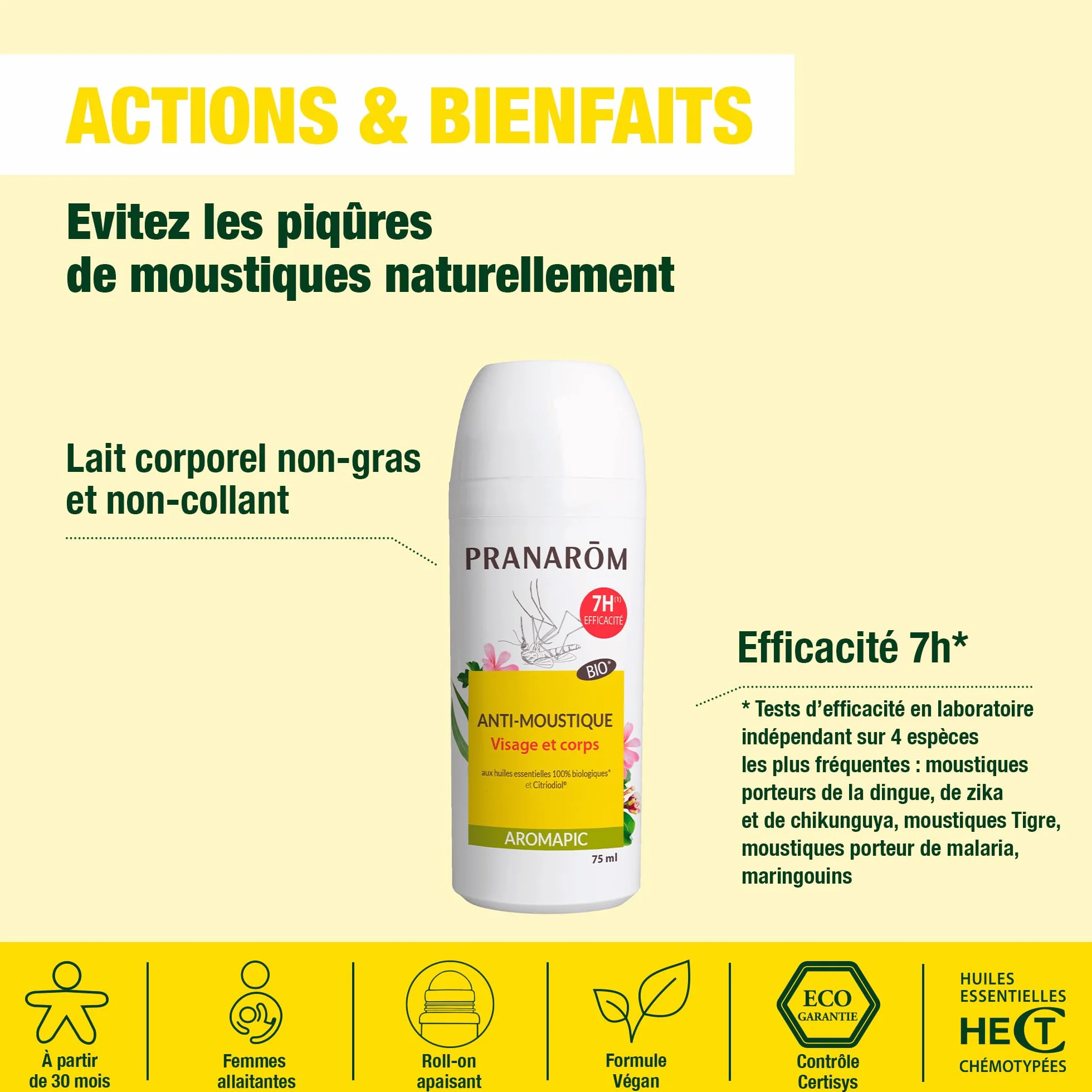 Pranarôm Roller Anti-Moustiques Bio 75 ml Huiles Essentielles Aromapic