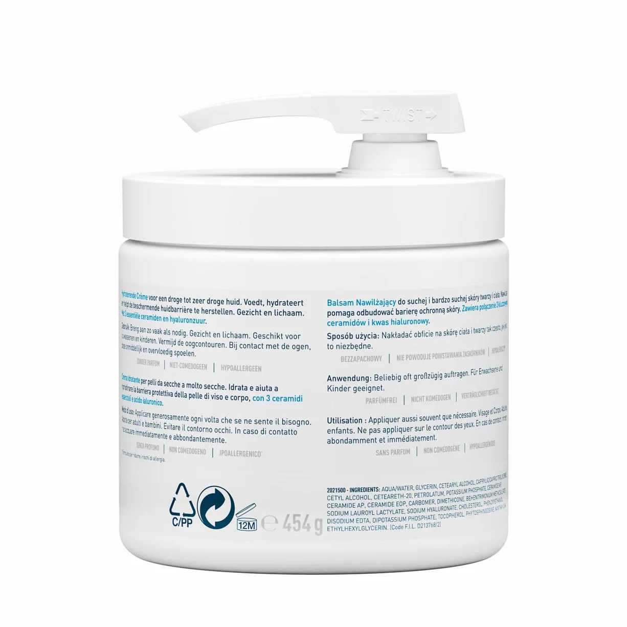 CeraVe Baume Hydratant Visage & Corps, Hydratation 48H, Technologie MVE, 3 Céramides, Acide Hyaluronique, Sans Parfum, Peaux Sèches, 454 g