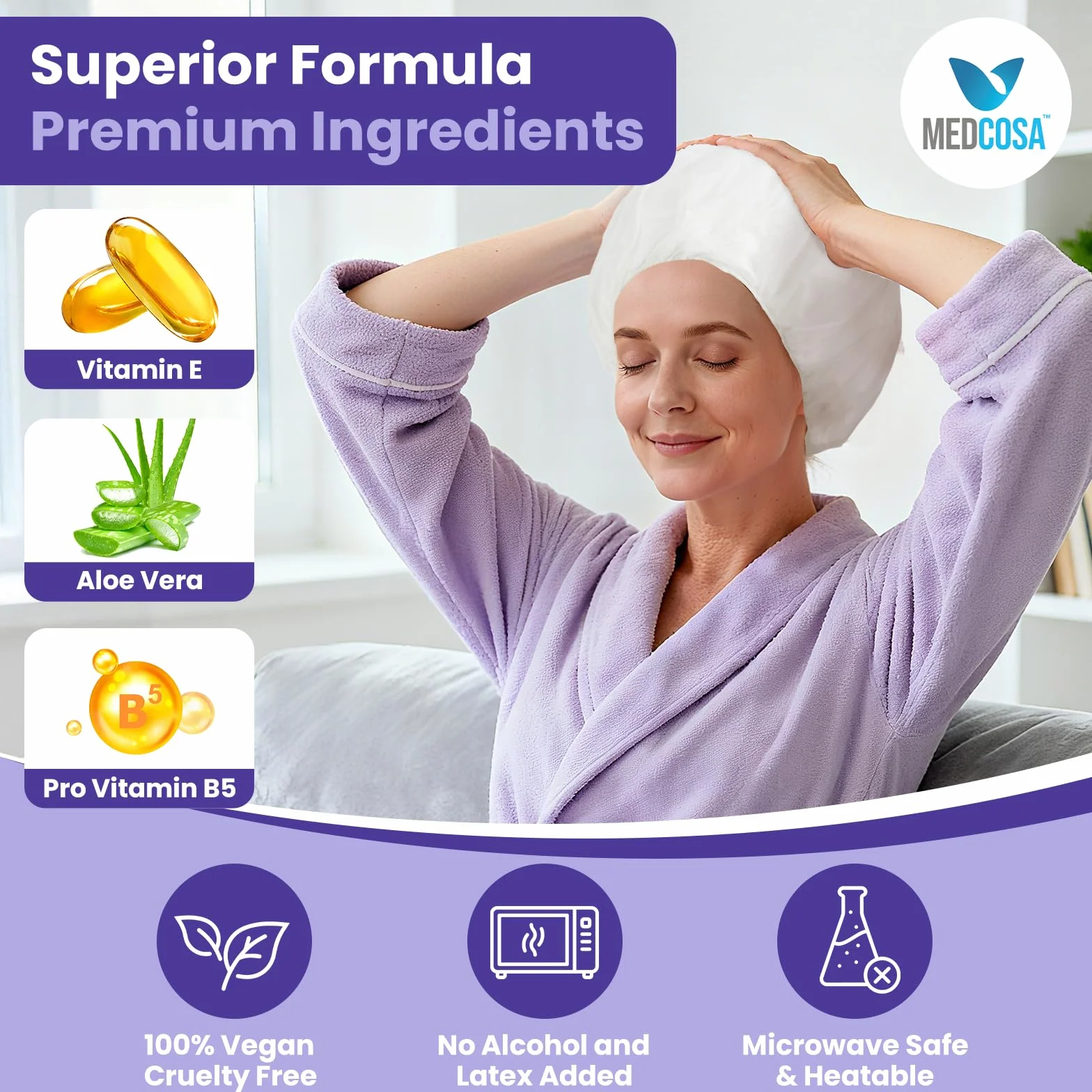 Medcosa Charlotte avec Shampoing Sans Rinçage - Lot 5 Paquets de Bonnet Shampooing Sec avec Aloe Vera Vitamine E et Camomille - Charlotte pour Lavage de Cheveux Sans Eau