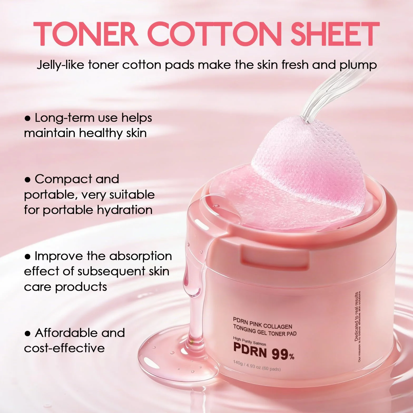 Saumon DNA PDRN Kollagen Jelly Pad – Gel Toner Pad à la Niacinamide, Madecassoside & Rétinol – Soin apaisant pour un teint équilibré et éclatant – Soin coréen